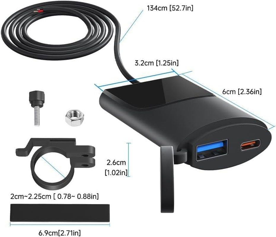 QC3.0 Motorcycle USB Charger 30W USB-C Charger IP67 Waterproof GPS Handlebar Mounting Bracket Charger for Moto Phone Charger image number 5