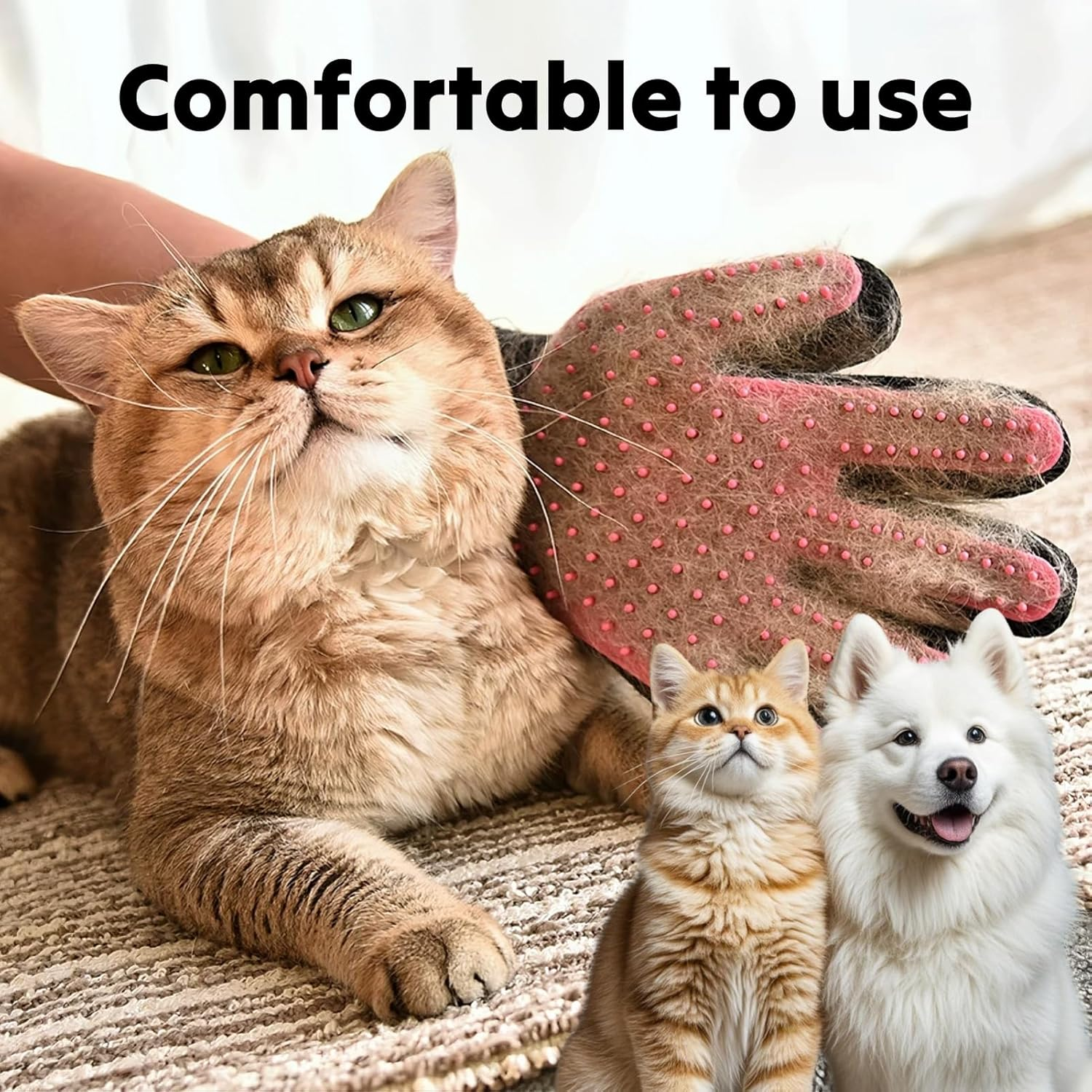 Pet Grooming Glove for Dogs, Cats, and Other Pets, Gentle Deshedding Brush Mitt with Enhanced Five Finger Design, Effective Hair Remover and Massage Tool for Long and Short Fur image number 2