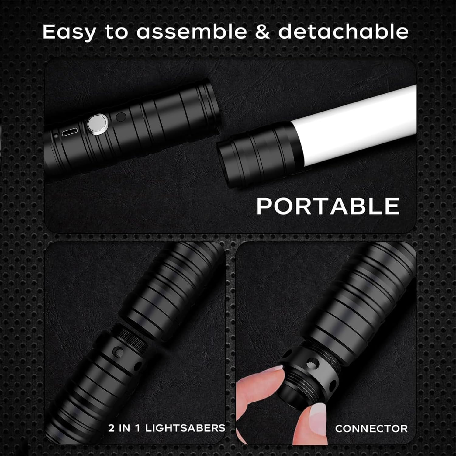 Lightsaber 2 Pack Metal Hilt Light Saber RGB 7 Colors Changeable 2 in 1 Dueling Lightsaber Rechargeable Light Sabers for Adults & Kids Halloween Cosplay (Black) image number 1