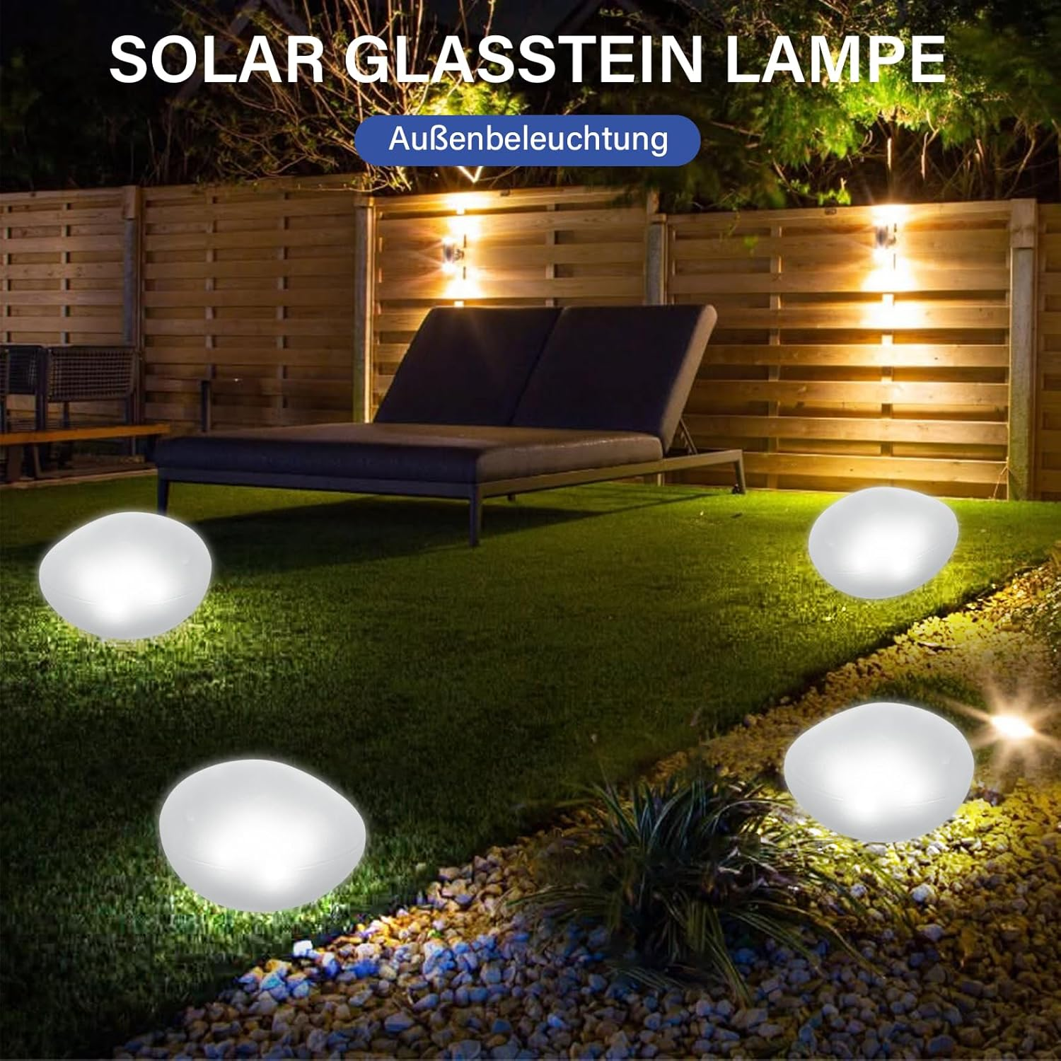 1 X Cool White Light Solar Glass Stone Lamp, Solar Path Light Path Light Pond Lighting with 4 Leds, IP44 Waterproof Auto On/Off Garden Ornaments for Lawn, Floor and Outdoor Use image number 1