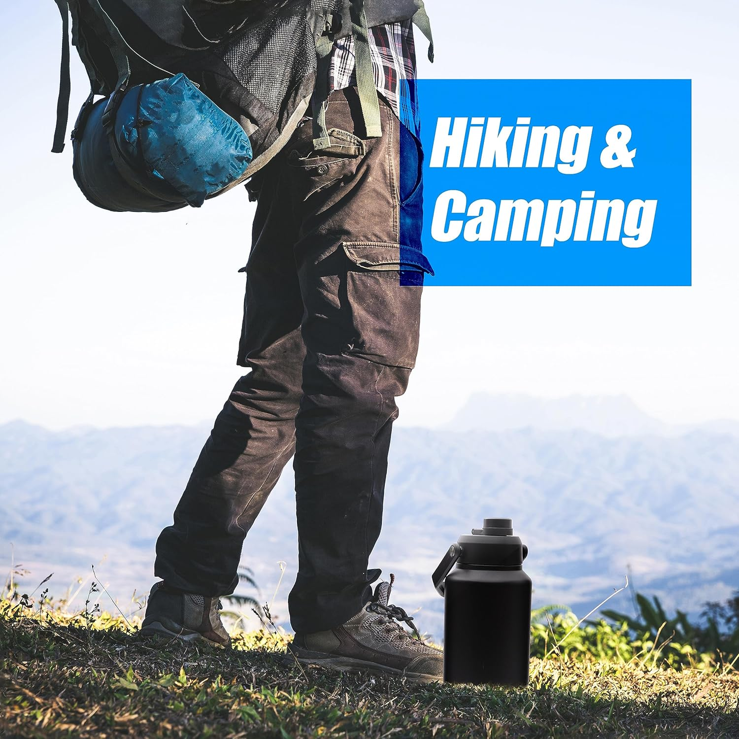 2L Insulated Water Bottle, Large 2 Litre Stainless Steel Water Bottle, Drink Bottle -Black- Double Wall Vacuum Insulated Bottles with Carry Handle - Keeps Drinks Hot or Cold for 12Hrs - for Gym, Camp image number 5