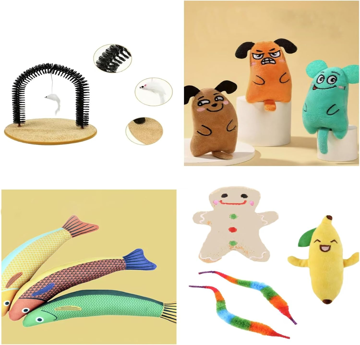 12Pcs Cat Arch Self-Cleaning Grooming & Cat Catnip Toys - a Multifunctional Scratching Post and Stuffed Kitten Chew Chew Kick Toy for Cats and Kittens of All Ages image number 1