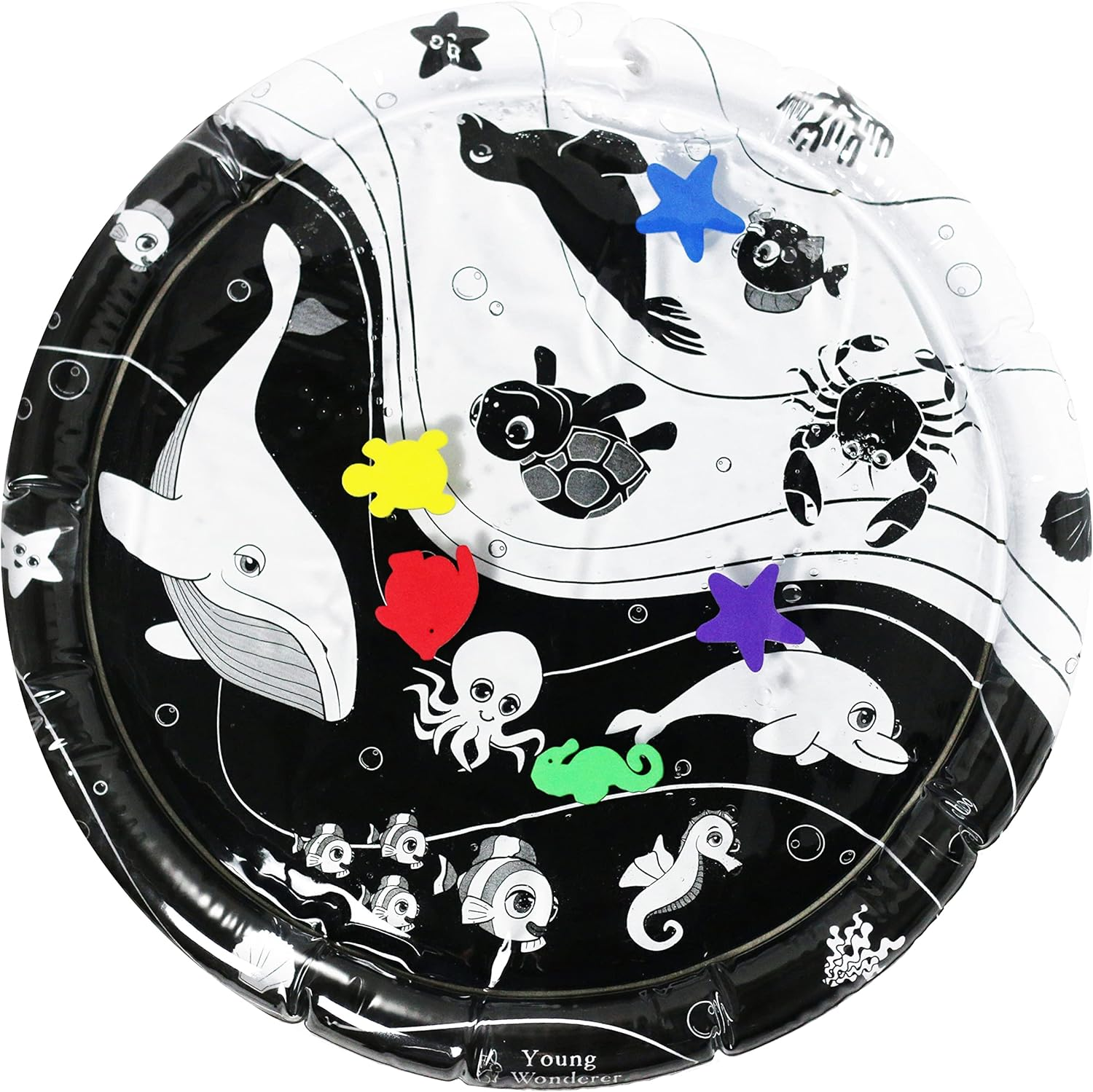 Under the Sea High Contrast Black and White Sensory Baby Water Mat, Baby Tummy Time Mat, Tummy Time Toy, image number 4