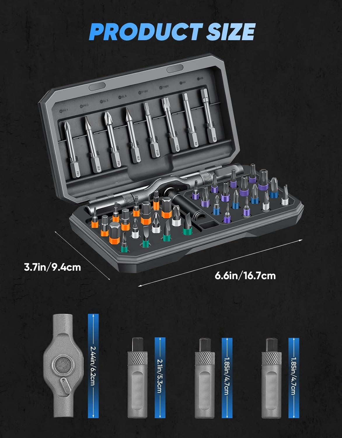 Upgrated 42 in 1 Magnetic Screwdriver Set, Ratcheting Screwdriver Kit,Detachable Multi-Functional Handle & 40Pcs in Storage Case for Electronics, Furniture, DIY (Grey) - Grey image number 5