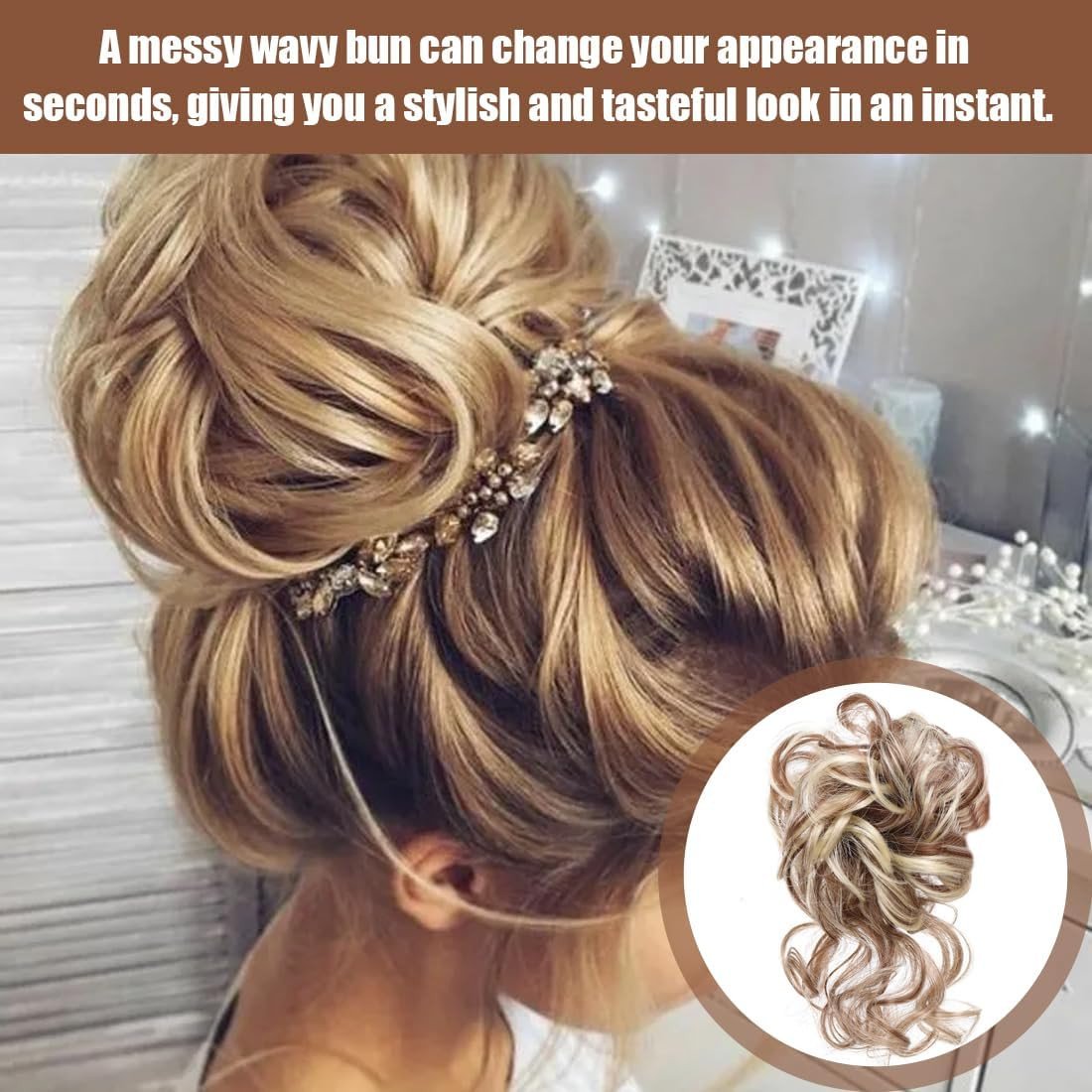 HQR Ponytail Hairpiece, Hairpiece with Elastic Band, Pony Hairpiece, Braid Extension, Large Bun Hairpiece, Hair Scrunchie with Hair, Curly Hair Bun Synthetic Hair Extension for Women Girls (B) image number 3