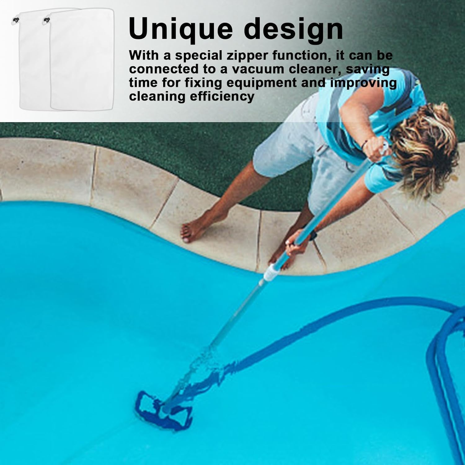 Pool Vacuum Net Bag, Pool Vacuum Bag - Lifter Minitors Supply 5 - Vacuum Pool Cleaner Bag Garper with Lock Cord for Aquarium image number 3