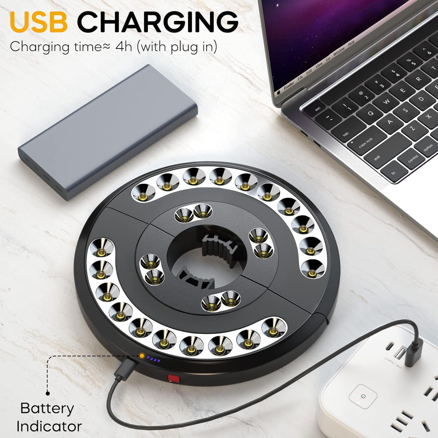 Eletorot Patio Umbrella Light, 3 Lighting Modes Cordless 28 LED Lights, Rechargeable Battery Operated Umbrella Pole Light for Patio Umbrellas Camping Tents and Other Outdoor Use(Yello) image number 5