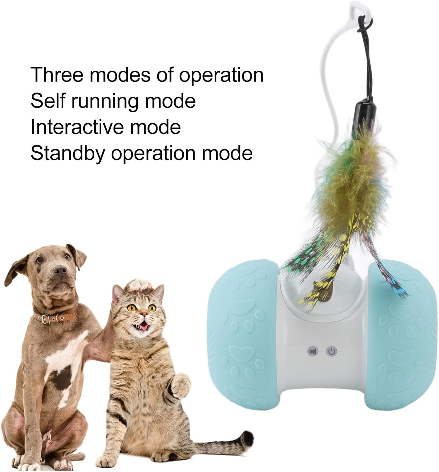 Interactive Cat Toys, Electric Squeaky Rolling Ball USB Rechargeable Smart Automatic Kitten Toys with LED Lighting, Automatic Moving Cat Ball Toys with Feathers for Indoor Cats image number 2