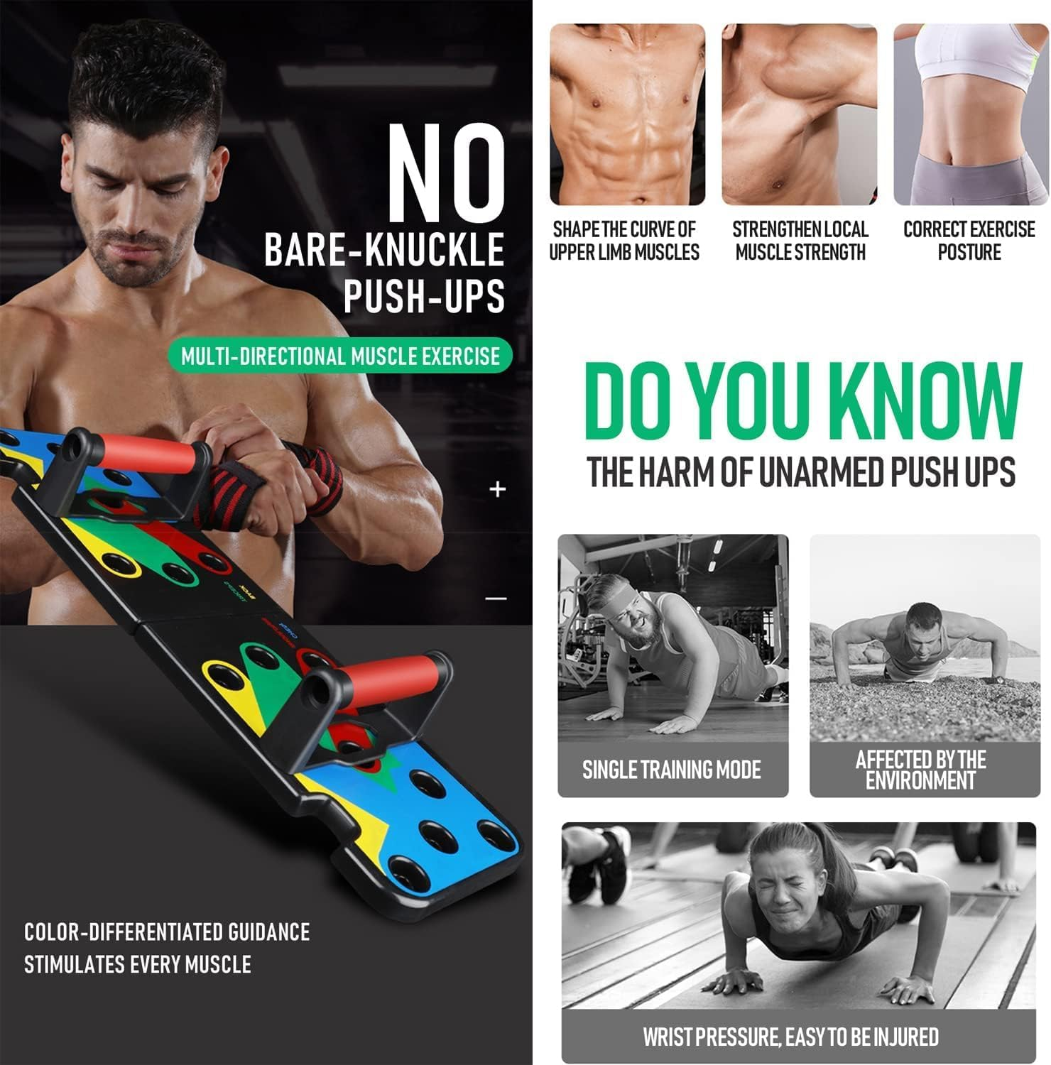 WOYAODONG Push up Board Fitness Equipment，Push up Bar Core Muscle Trainer，Portable Adjustable Pushup Board for Muscle Training for Home Office Workout image number 3