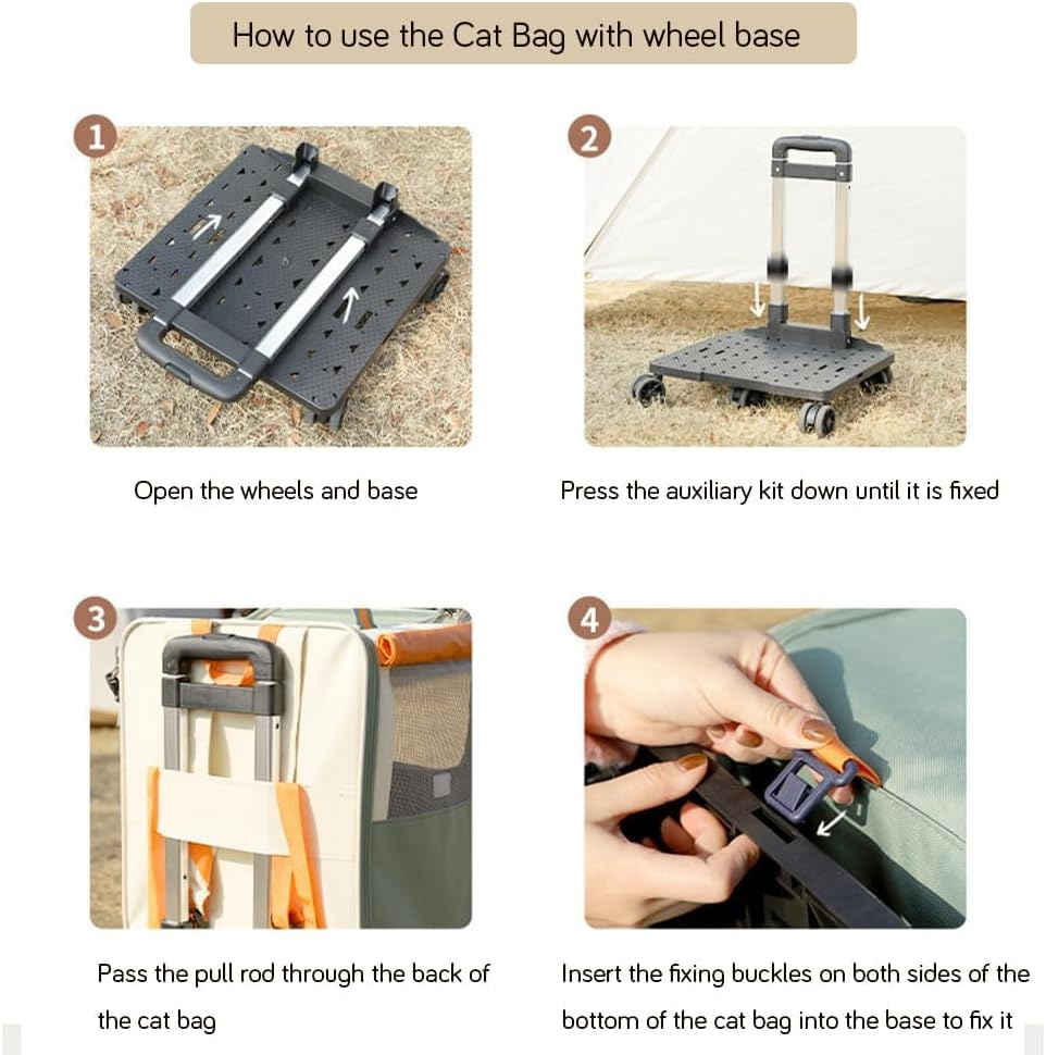 Extra Large Pet Carrier with Wheels, 42X36X27Cm Collapsible Soft-Sided Cat & Small Dog Carrier (Up to 15Kg), Travel Carrier with Telescopic Handle for Car, Airplane, Walking