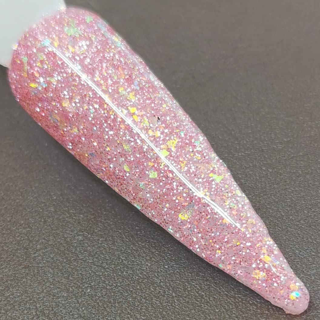 Salon Quality Holographic Glitter Pink Nail Dip Powder 1OZ Sparkle Glitters Nail Dipping Powder with Opal Foils - Hp004 image number 2
