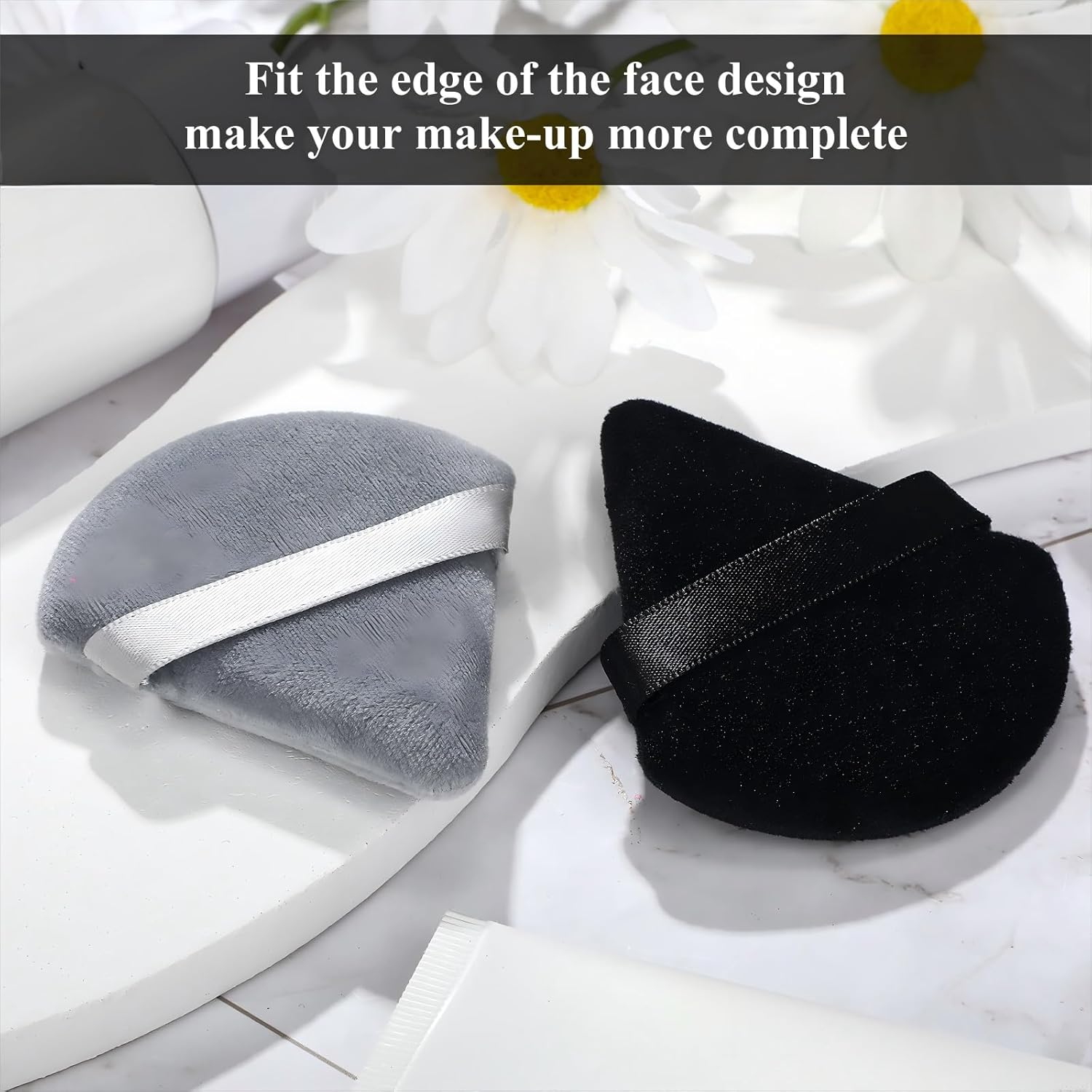 Maitys 12 Pcs Powder Puff Triangle for Face Makeup Cosmetic Loose Powder Puff Velour Soft Body Washable Reusable Foundation Sponge Wet Dry Makeup Tool for Women(Small,Black, Gray) image number 1