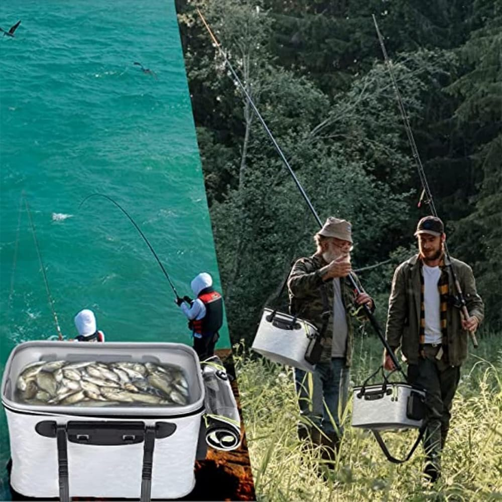 RUTREZOGO Portable Foldable Fishing Bucket. &ndash; Multi-Functional Live Fish Container & Bait Bucket, Outdoor Camping EVA Fishing Bag for Fish Transportation and Storage (Grey) image number 1