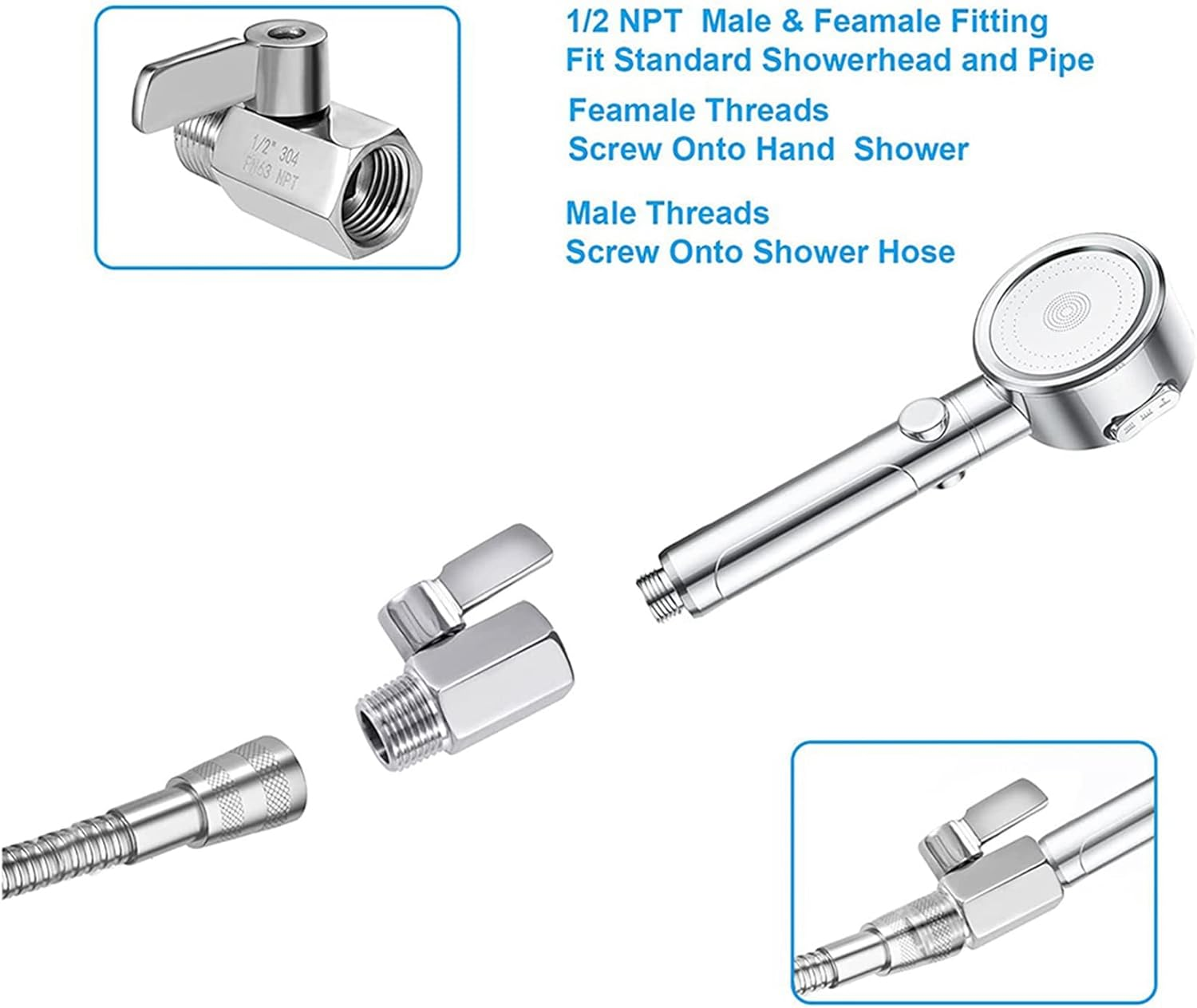 Shower Shut off Valve, 304 Stainless Steel Mini Ball Valve NPT Thread(1/2Inch Male X 1/2Inch Female),2 Pack image number 1