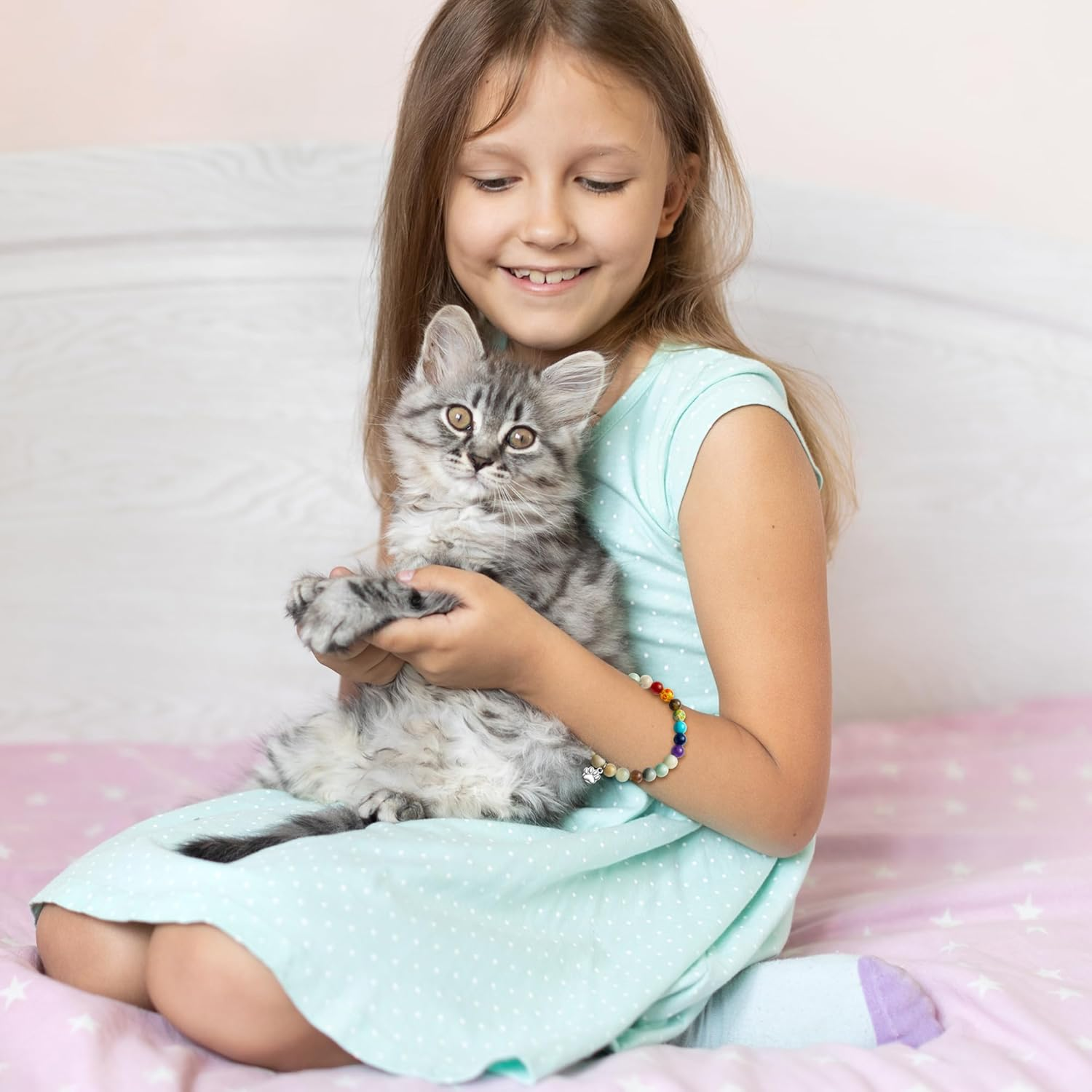 Cjiangpo Rainbow Bridge Cat Bracelets Memorial Gifts, Pet Bracelet with Cat Paw Charm Remembrance Cards Colorful Bracelet Cats Memorial Gift Loss of Pet Sympathy Jewelry Gifts for Cat Lovers Friends image number 1