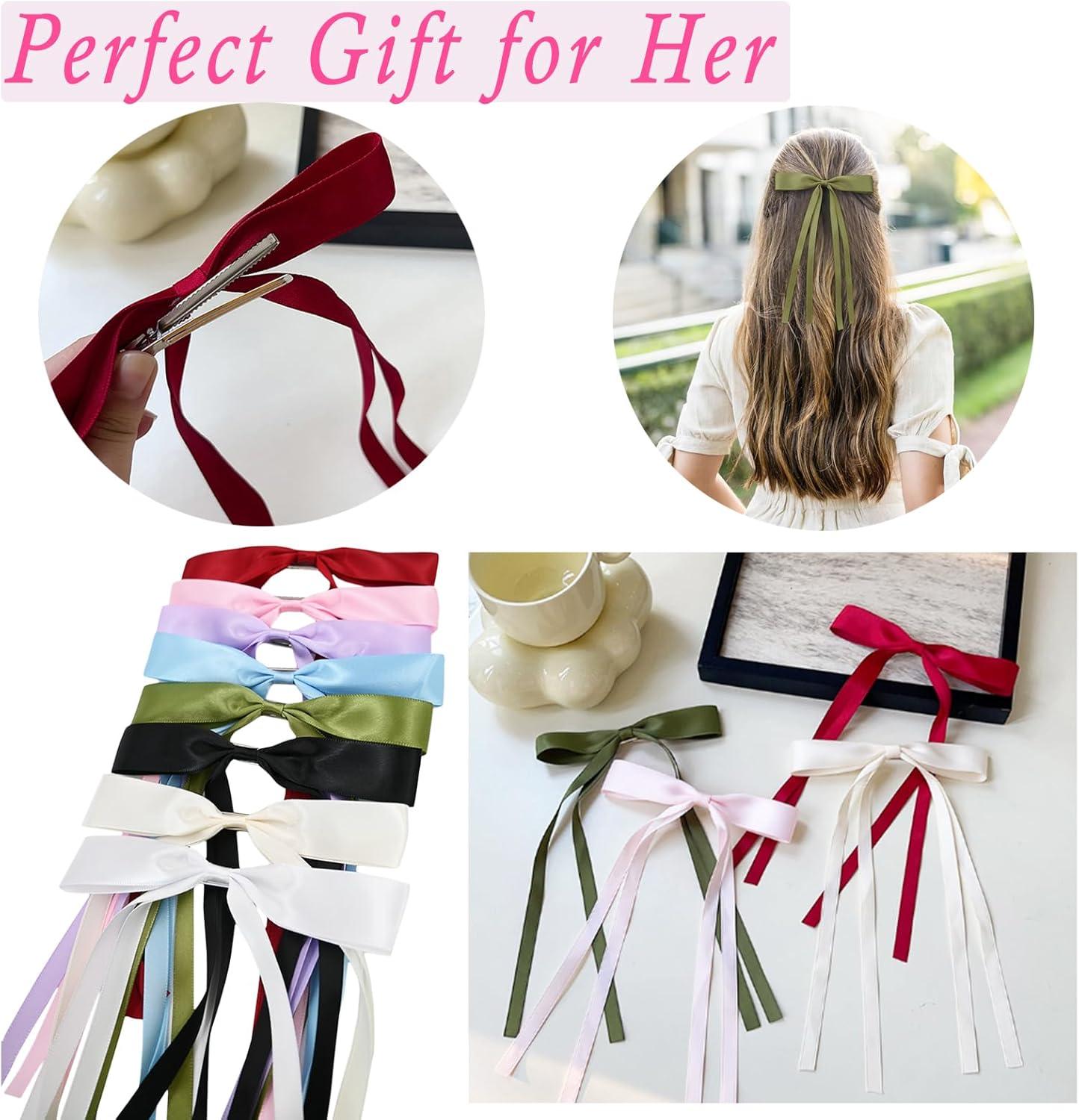 8 PCS Tassel Hair Bows for Women, Fashion Hair Bows Clip, Hair Ribbon Barrettes with Long Tail, Cute Hair Accessories for Women Girls Gifts image number 3