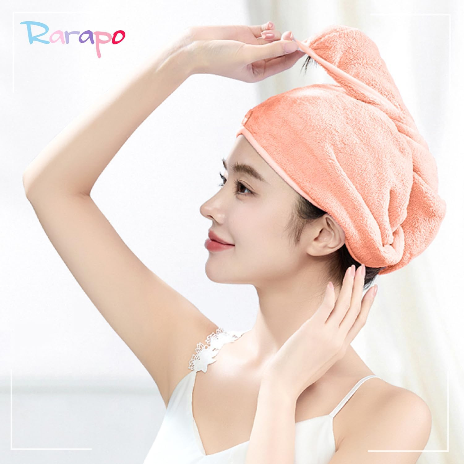 Rarapo Hair Drying Towel, Gentle on Hair, Quick Drying, Hair Turban, Lightweight, Microfiber, Hair Towel, Water Absorption, 5 Times, Room Drying, Fluffy, Soft, Comfortable Hair Towel, Dry Cap, Approx