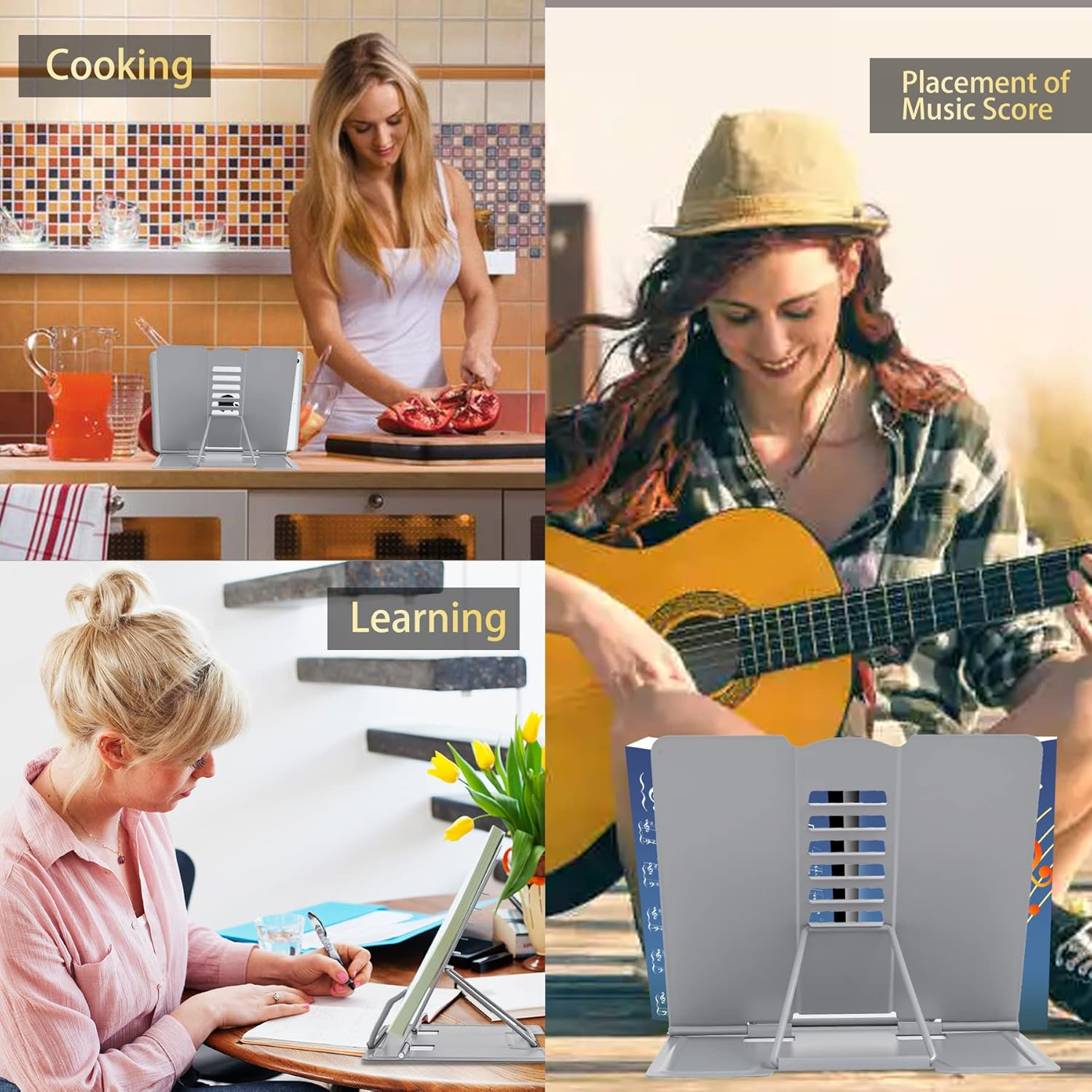 Metal Book Stand Book Holder Book Stand for Reading Adjustable Book Holder for Reading (Full Grey) - Full Black image number 3