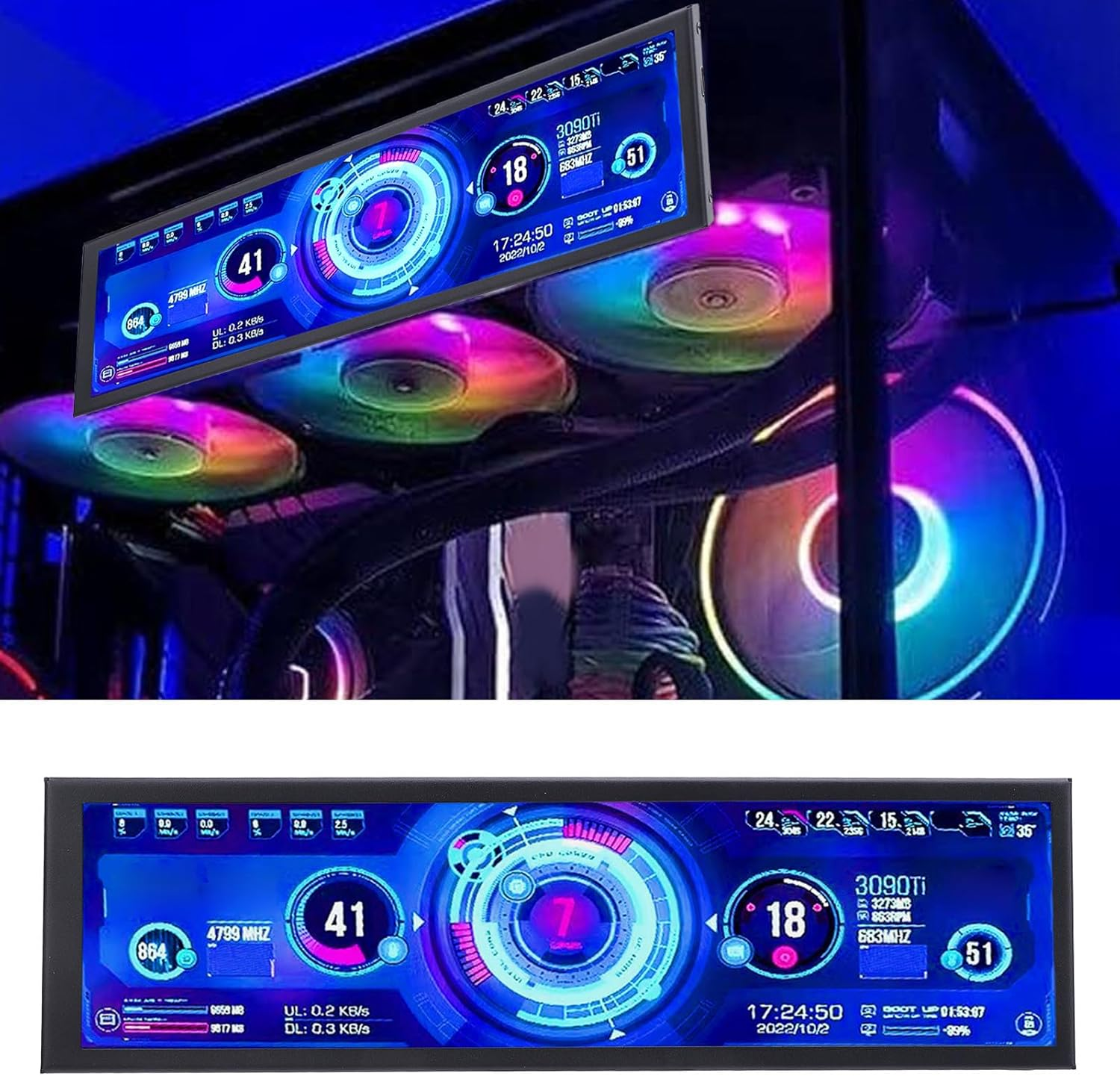 8.8In Computer Temp Monitor, PC Temperature Display Sensor Panel IPS Mini Secondary Screen, CPU RAM HDD Data FPS Monitor, USB C PC Sensor Panel Display for Desktop Chassis image number 6