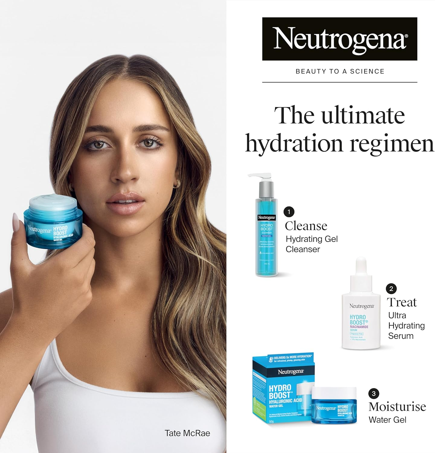 Neutrogena Hydro Boost X Tate Mcrae Gift Set (Water Gel, Water Gel Cleanser and Niacinamide Serum) image number 1