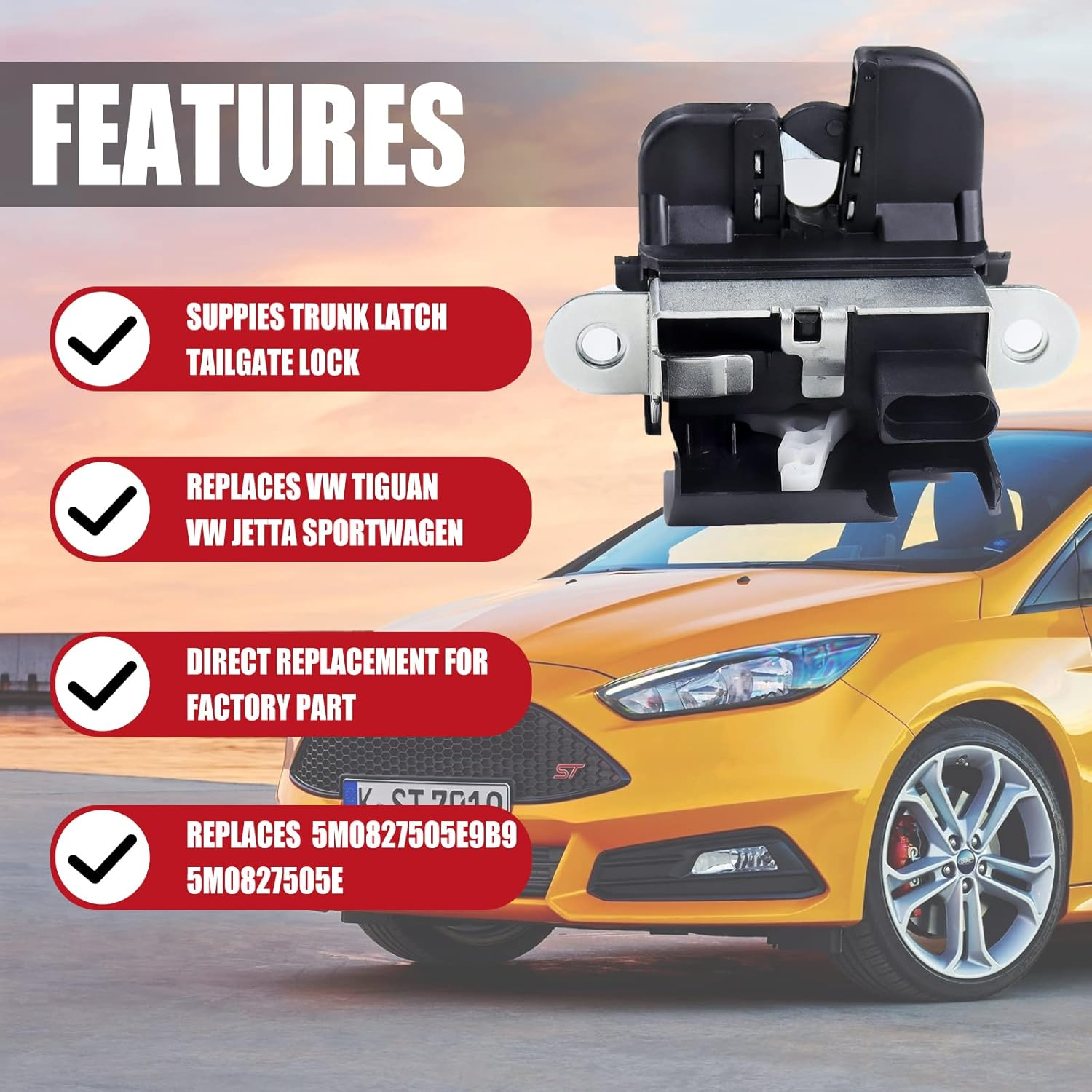 Trunk Latch Tailgate Lock Compatible with VW Jetta Sportwagen 2010-2014, VW Tiguan 2008-2017 Replaces 5M0827505E image number 4
