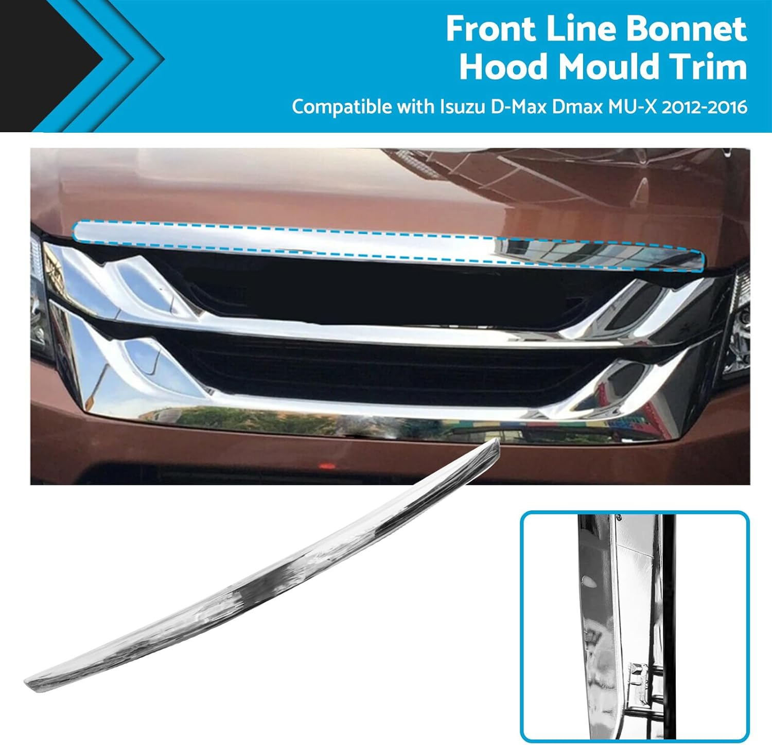 MAX COOL Hood Molding Trim Moulding Suitable for Isuzu D-Max Dmax MU-X 2012-2016 Front Line Bonnet Hood Mould Trim image number 6