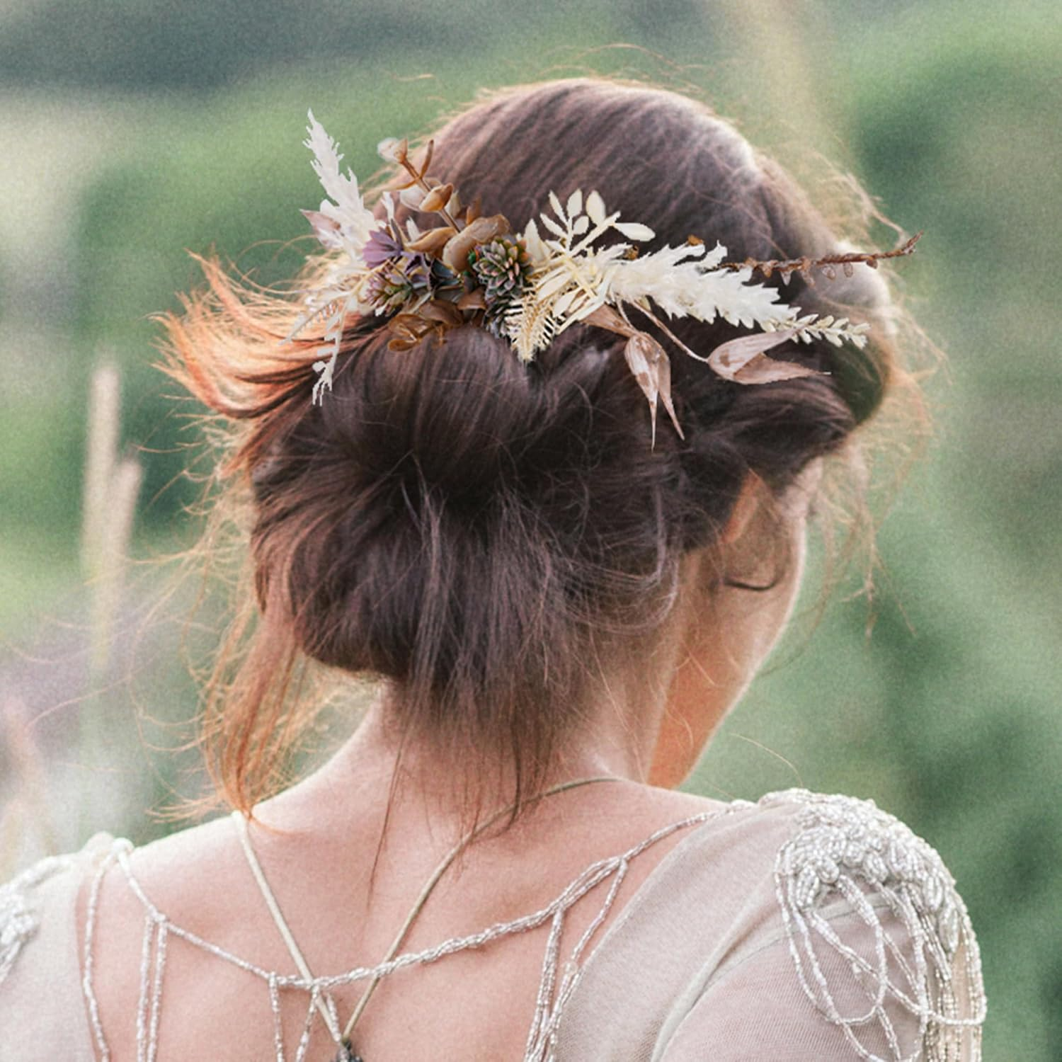 Partyforu Wedding Flower Comb for Women, Handmade Flower Hair Comb, Bohemian Hair Combs for Bride, Bridesmaid, Hen Party, Bridal Shower, Maternity Shoot image number 3