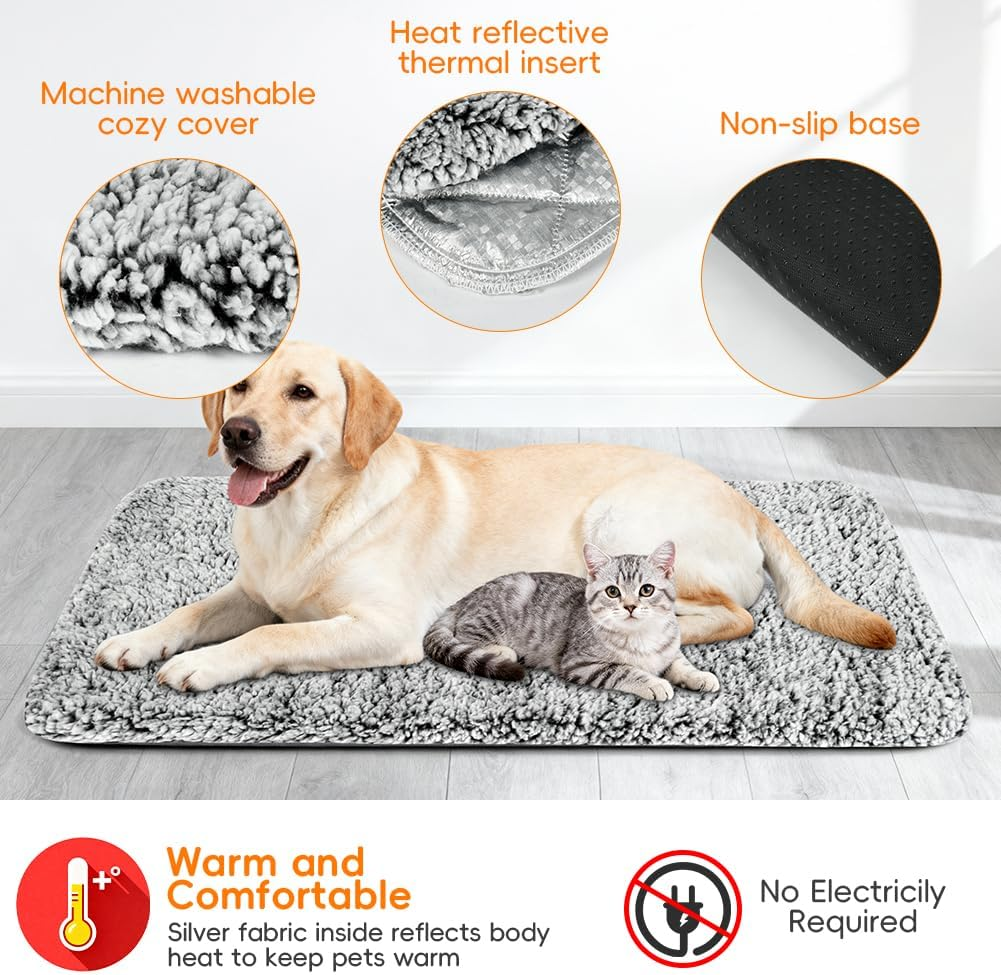 Adiwo Cat Self-Heating Pad, 70 X 48Cm Self-Heating Pet Mat, Cozy Calming Cat Blanket, Electric-Free Heated Mat, Removable Cover with Zipper, Non-Slip, Machine Washable, for Fiting Most Pets (A) - Textured - 70*48Cm image number 3