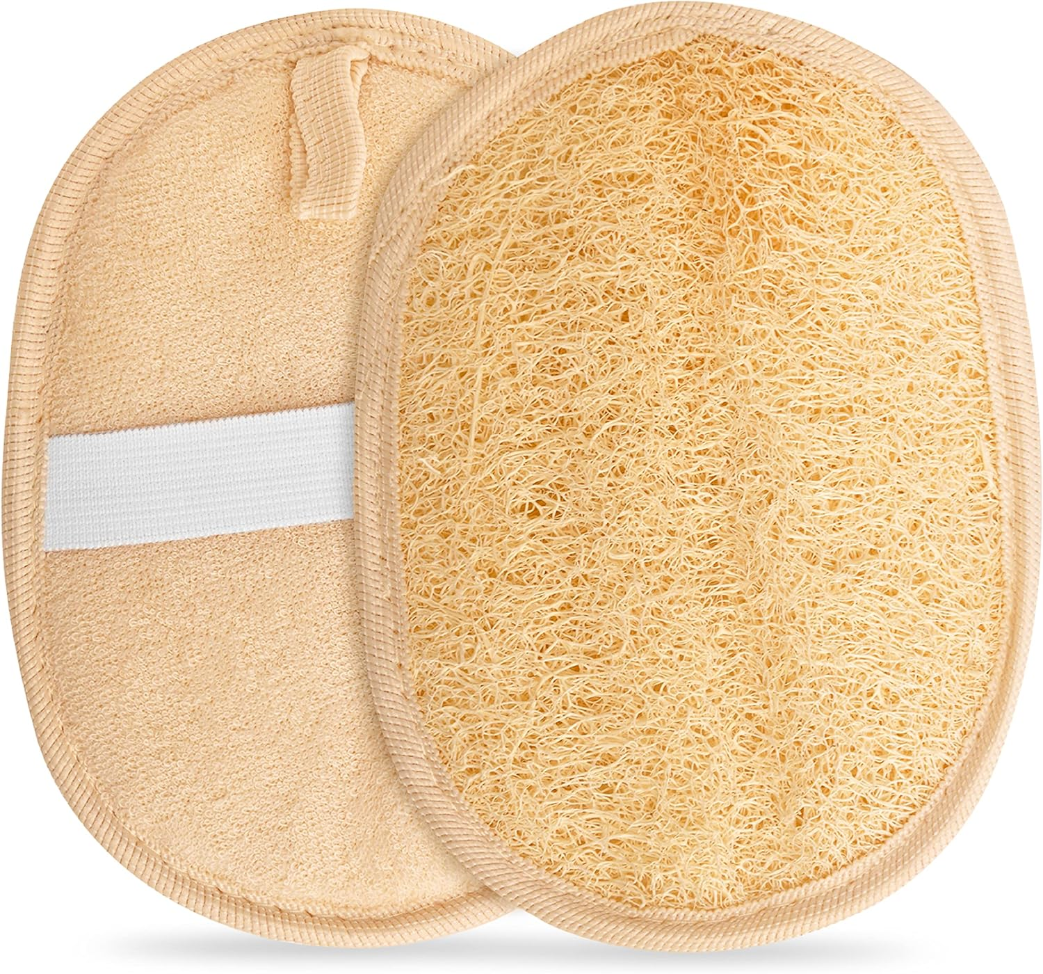 Egyptian Natural Loofah Pad Exfoliating Body Scrubber - Vegan Double Sided Luffa Sponges Deep Clean Your Body, Face & Back While an Exfoliating Washcloth Side Removes Oils - 6.9 X 4.7 Inches, 2 Pack image number 1