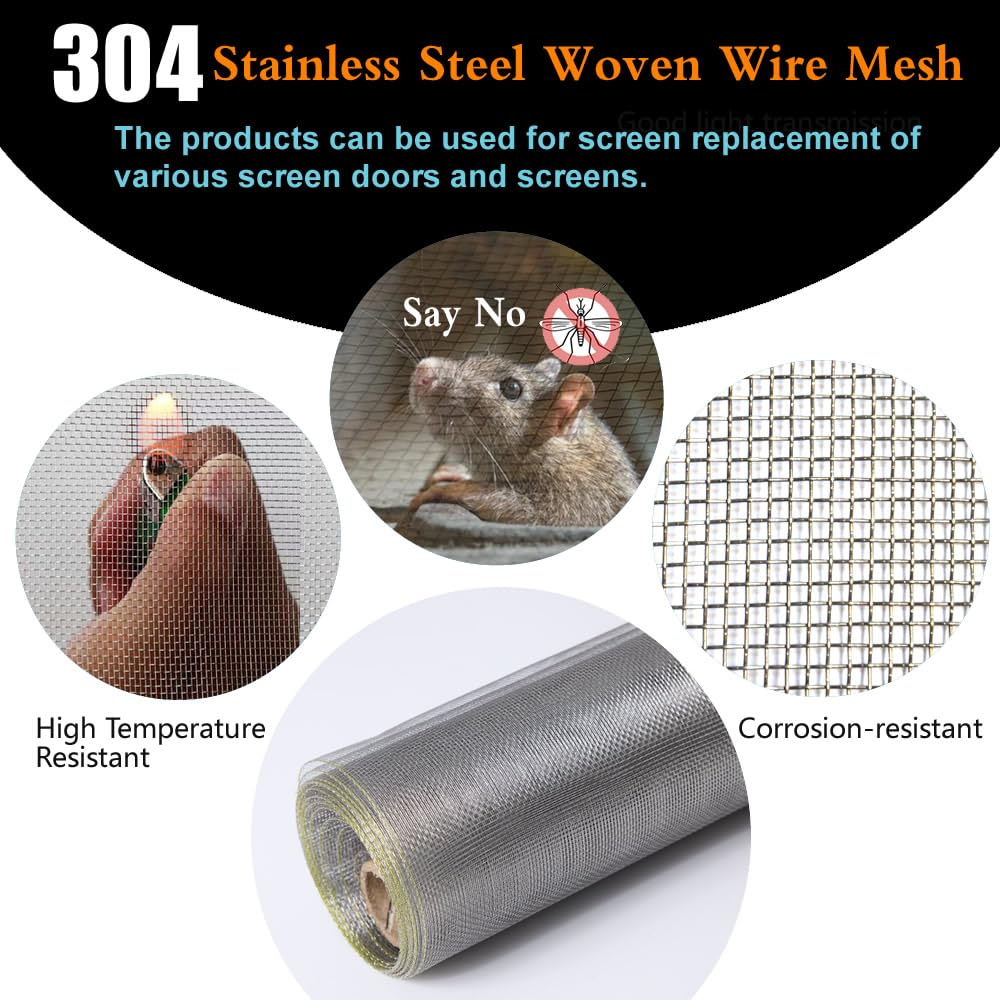 304 Stainless Steel Mesh Screen 27.5"X118"(70X300Cm), 1.5Mm Hole Metal Net Sheet, Non-Corrosive and Non-Rusting Net Screen for Window, Door 1 Roll, Easy to Cut and Install (22 Mesh) image number 5