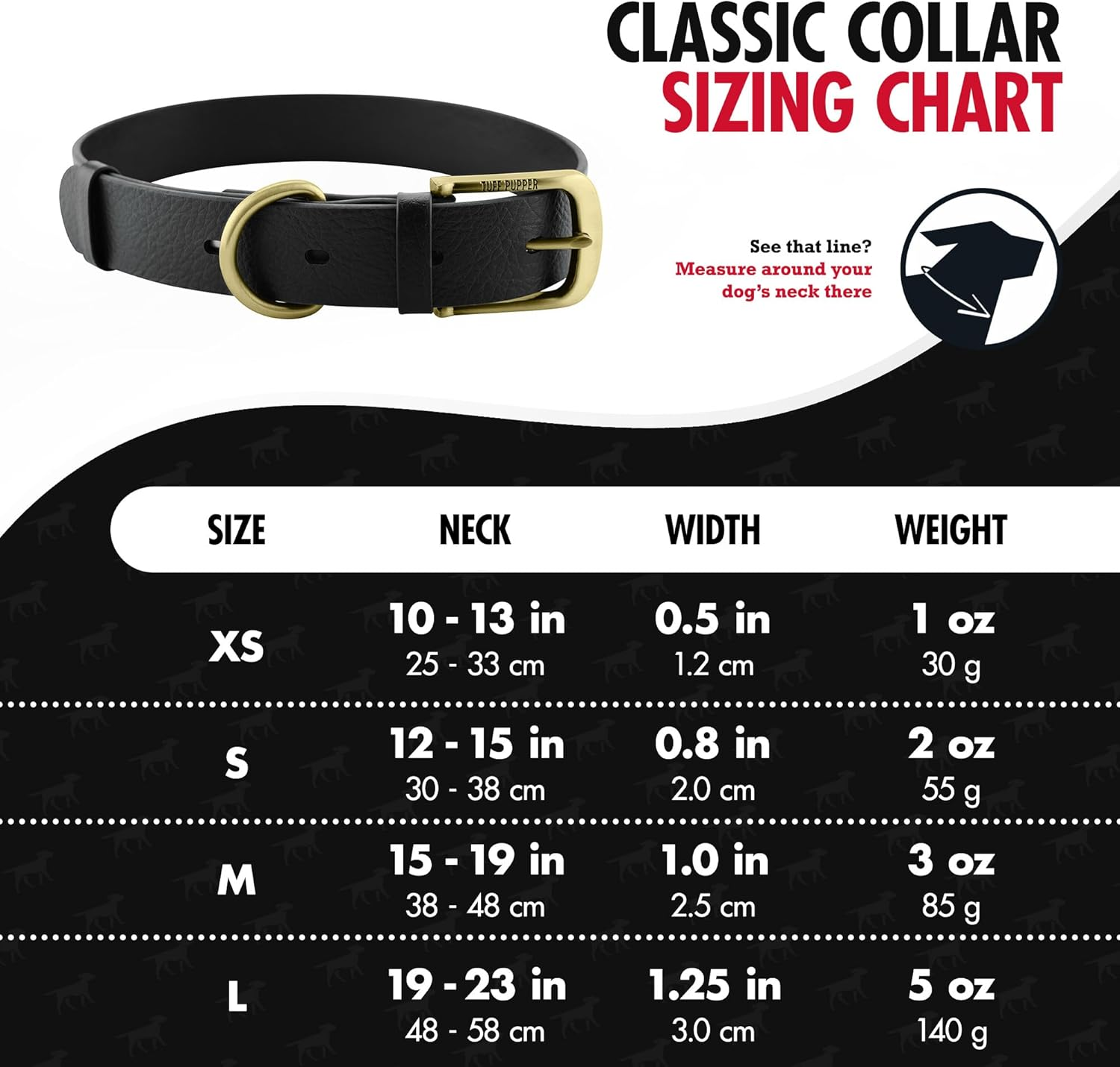 Tuff Pupper Lifetime Heavy Duty Classic Dog Collar | 10X Stronger than Leather | 100% No Absorption Waterproof | No Stink Odor Free | Rust-Proof Brass Hardware | Convenient Sizing for All Breeds image number 4