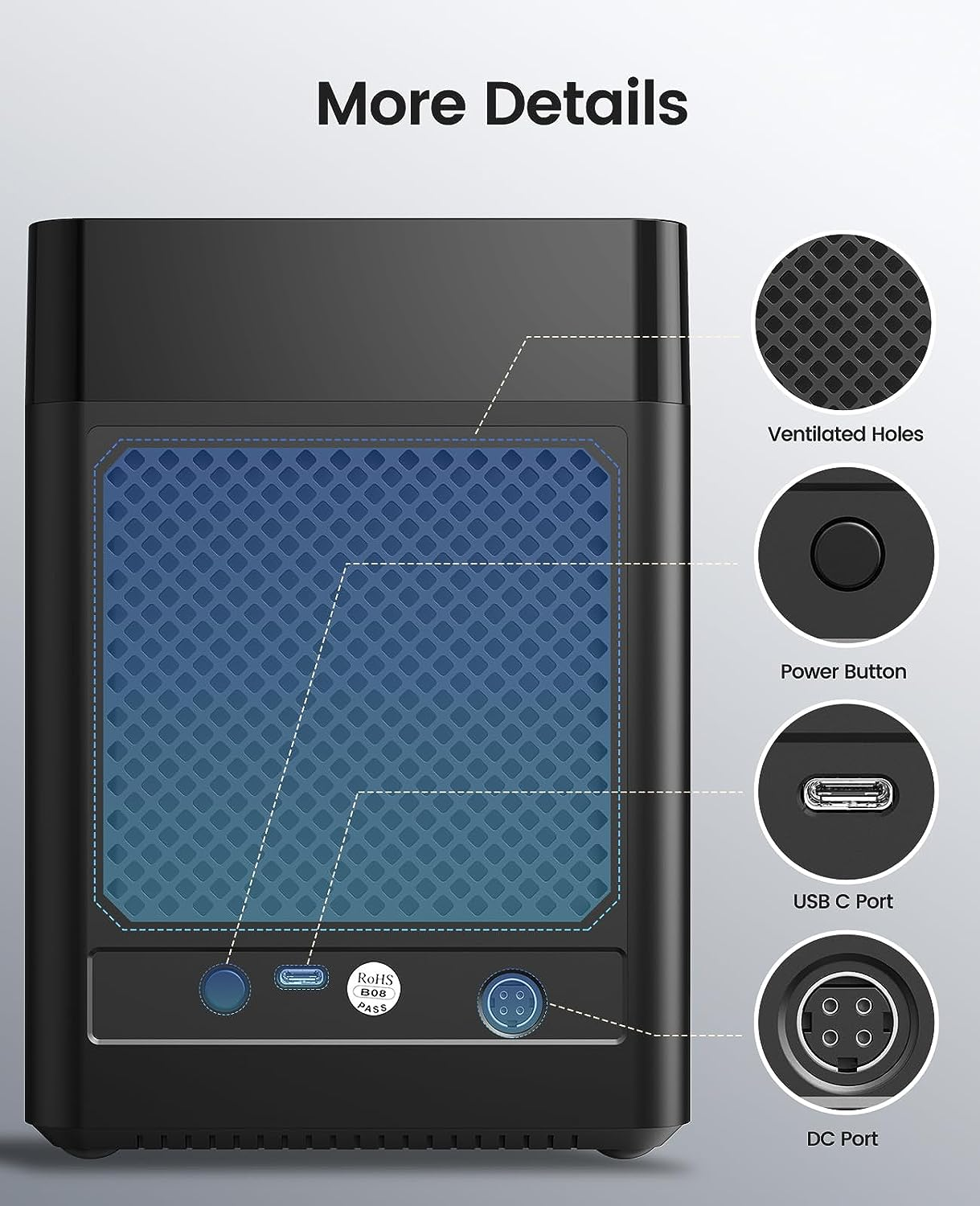 ORICO 5 Bay 3.5 Inch Hard Drive Enclosure USB C to SATA Magnetic Tool-Free External HDD Enclosure with 12V/6.5A Power Adapter for Family Storage Expansion up to 90Tb(5X18) - DS500C3 image number 6