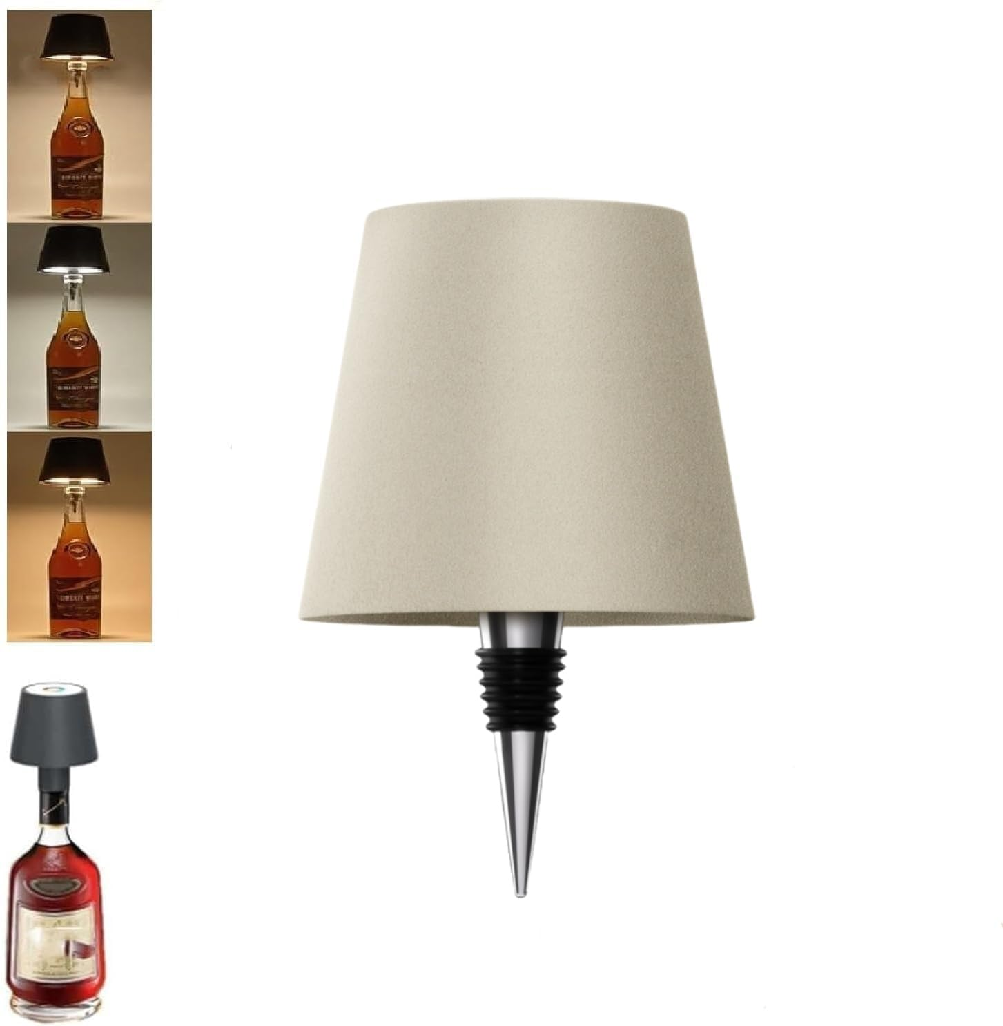 Wireless Bottle Lamp, 3 Color Stepless Dimming, Rechargeable Touch Lamp, Outdoor Table Lamp, Bar Lamp (Gold Plating-Tricolor Light)