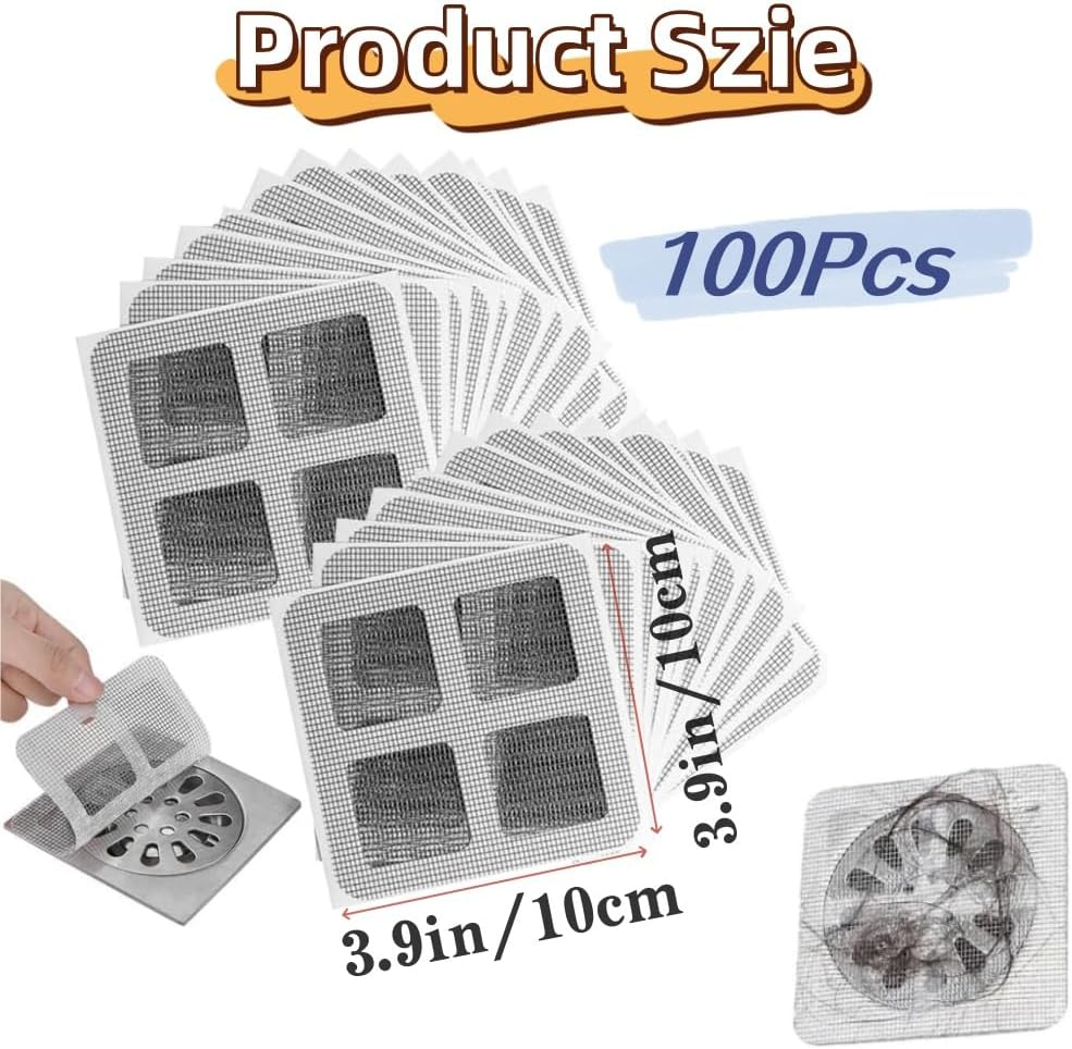100 Pcs Shower Drain Hair Catcher Stickers,Square Bath Tub Drain Strainer,For Bathtub Drain Cover for Kitchen Bathroom,Screen Window image number 3