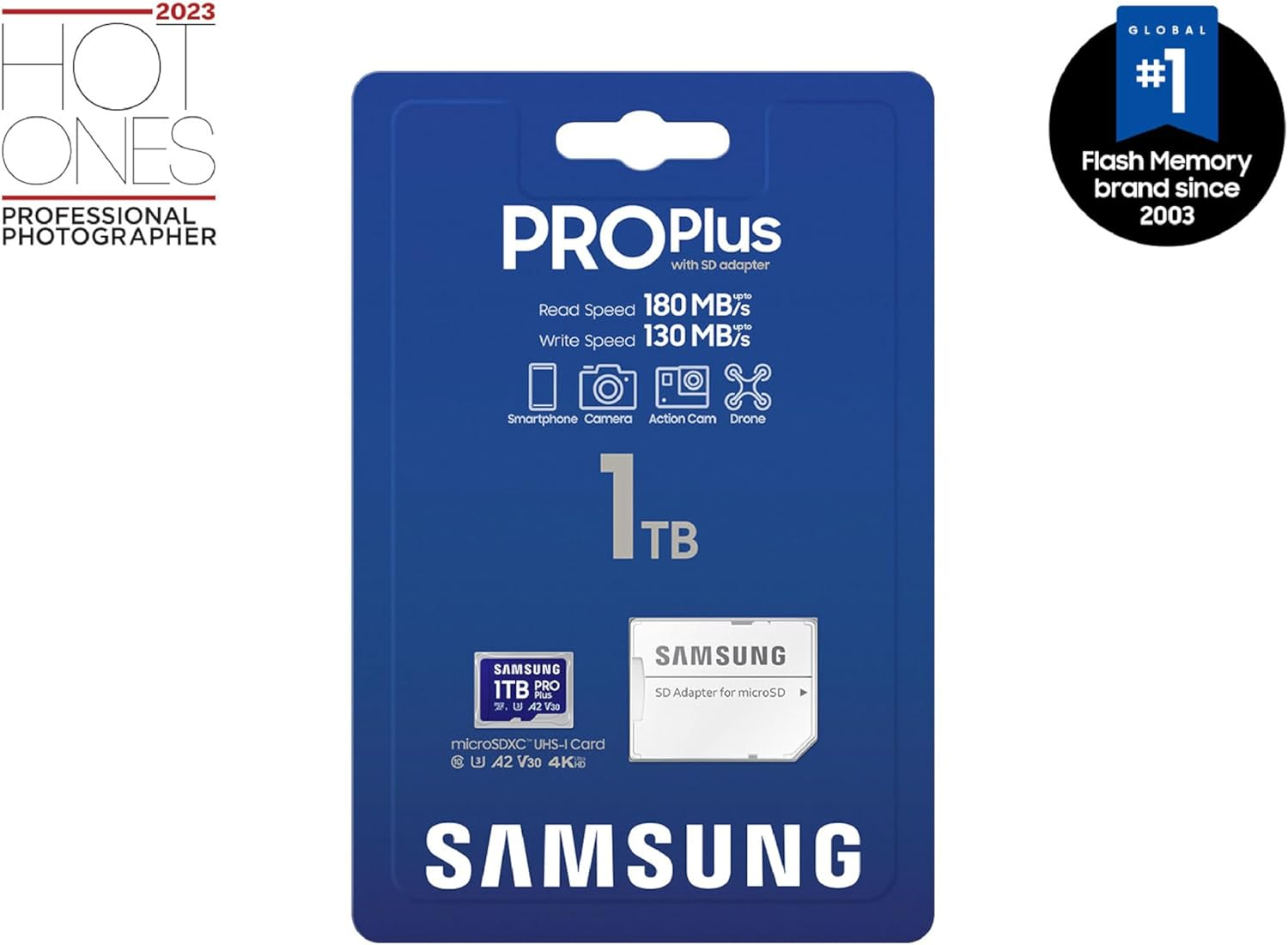 Samsung PRO plus Microsd Memory Card + Adapter, 1TB Microsdxc, up to 180 Mb/S, Full HD & 4K UHD, UHS-I, C10, U3, V30, A2 for Android Phones, Tablets, Gopro, DJI Drone, MB-MD1T0SA/AM, 2024 image number 4