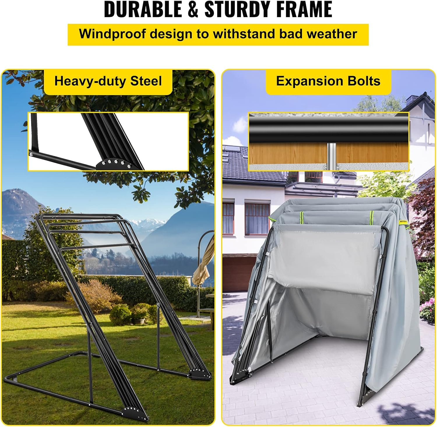 VEVOR Motorcycle Shelter, Waterproof Motorcycle Cover, Heavy Duty Motorcycle Shelter Shed, 420D Oxford Motorbike Shed Anti-Uv, 133.9"X53.9"X76.8" Grey Shelter Storage Garage Tent W/Lock & Weight Bag image number 6