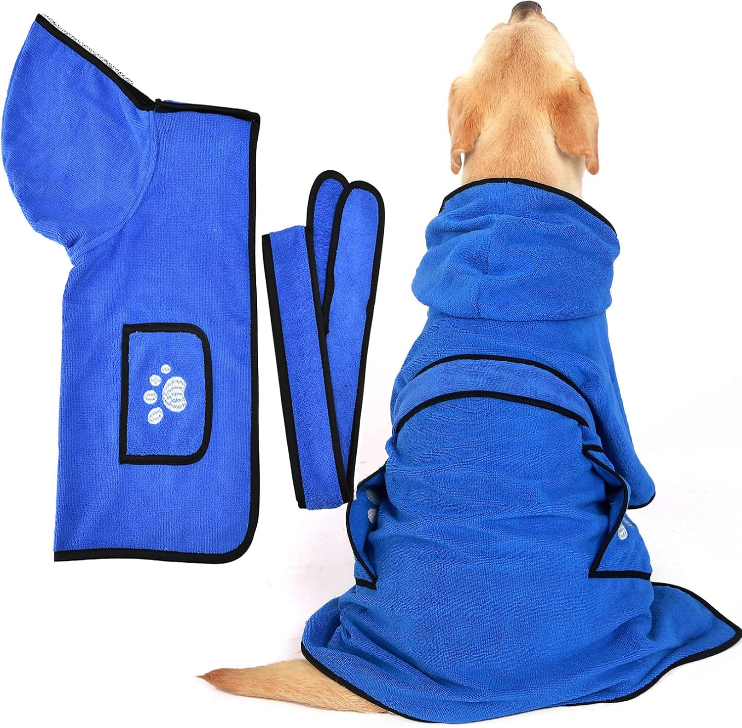 Zunea Dog Bathrobe Towel for Drying Dogs Absorbent Bath Robe Poncho with Hood Pet Hoodie Bath Towel with Adjustable Strap and Pockets for Small Medium Large Dogs Cats for Bathing Grooming Green XL image number 3