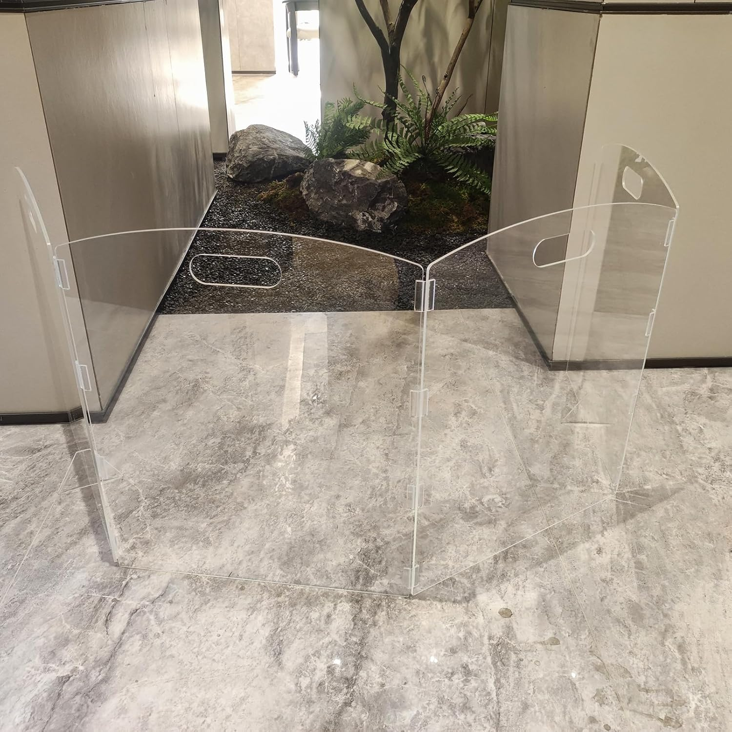 Clear Freestanding Dog Gate for Indoor Use,Pet Gates for Doorways No Drilling,Acrylic Foldable Dog Gate for Stairs with Support Feet (4 Panel - 80''W X 23''H) image number 2