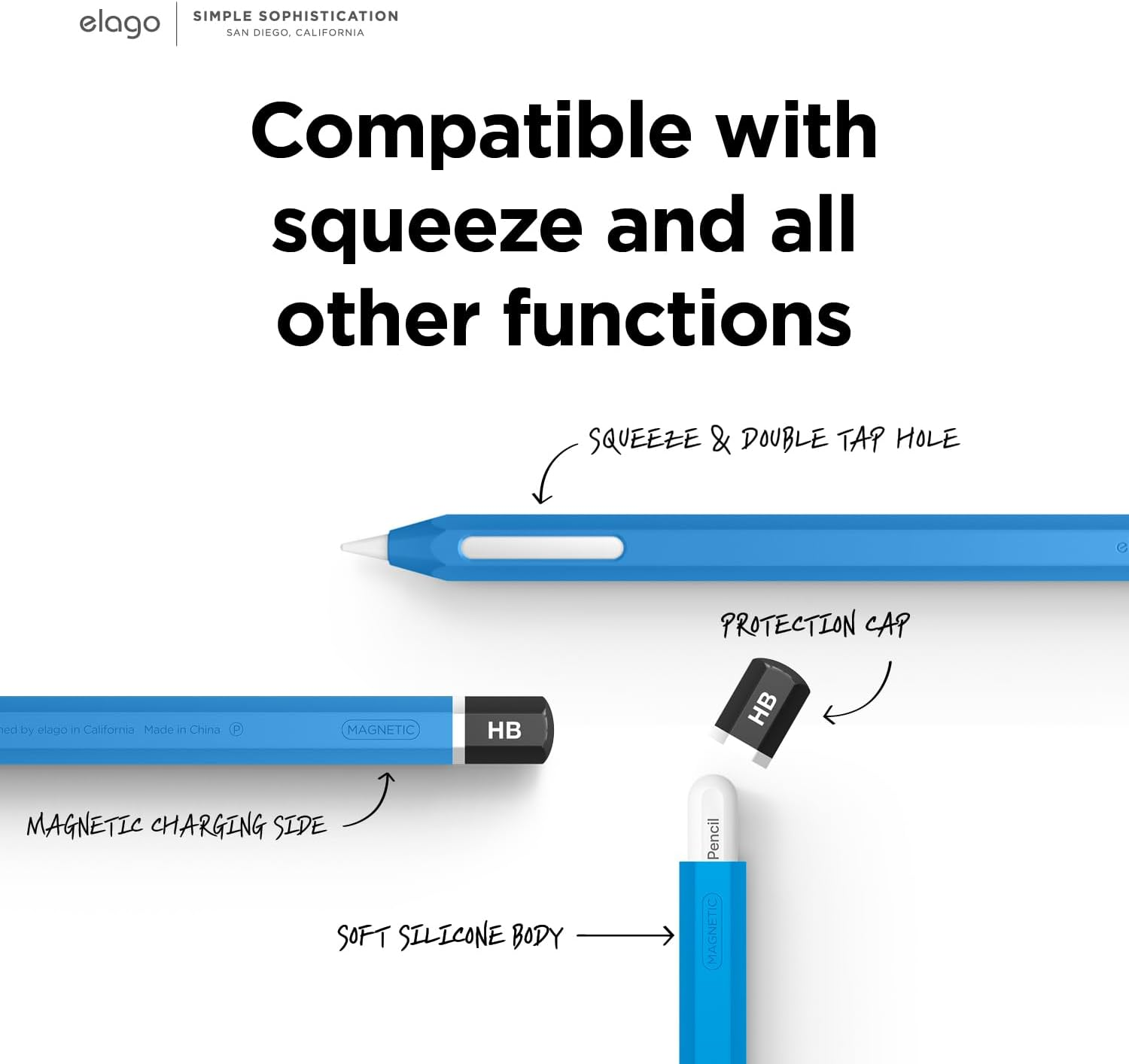 Elago Compatible with Apple Pencil Pro Case & Apple Pencil 2Nd Generation Case, Compatible with Magnetic Charging, Double Tap, Squeeze, Haptic [Must Read Installation Instructions] (Blue) - Black image number 3