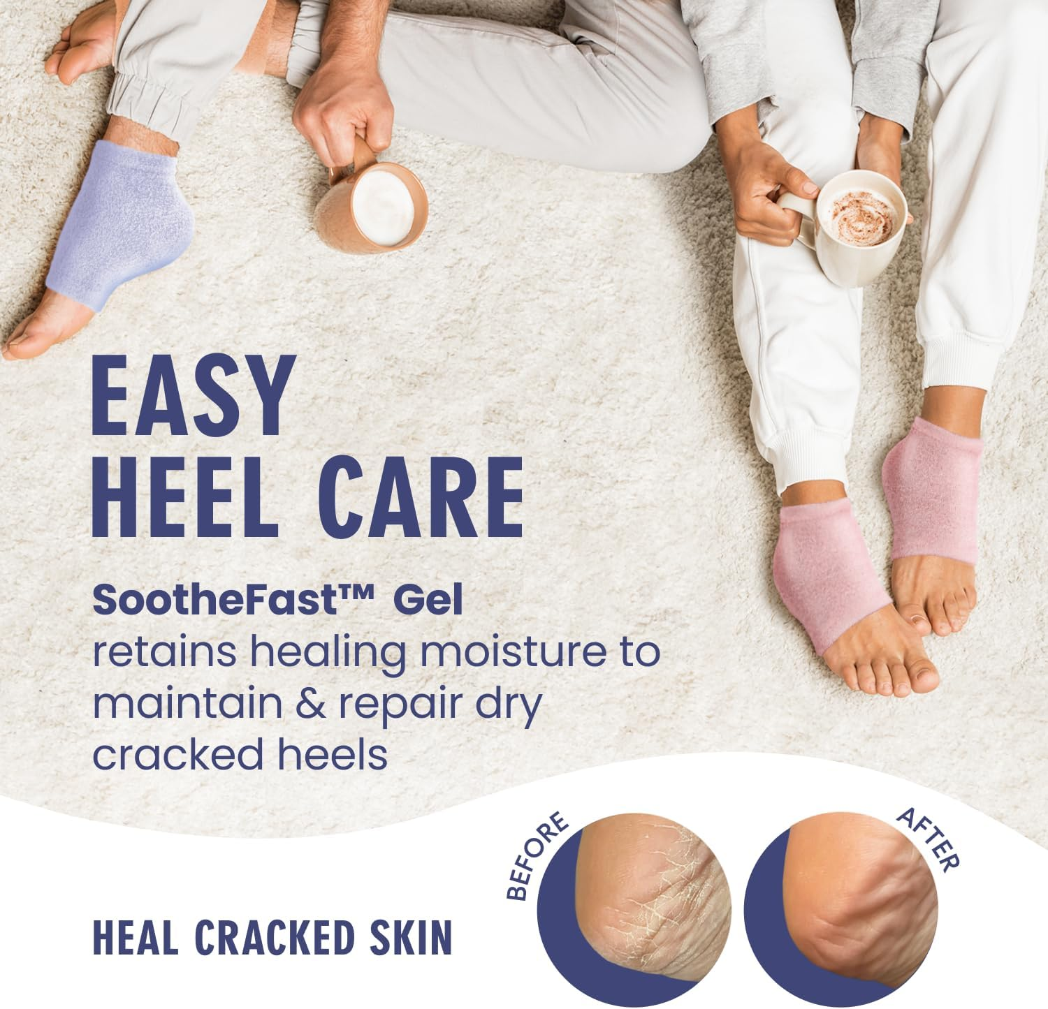 Dr. Frederick'S Original Moisturizing Fuzzy Heel Socks - 2 Pairs - Cozy Gel-Lined Sleep Socks for Women & Men - Soothes Dry, Cracked Feet - Heel Repair - Lilac Leisure