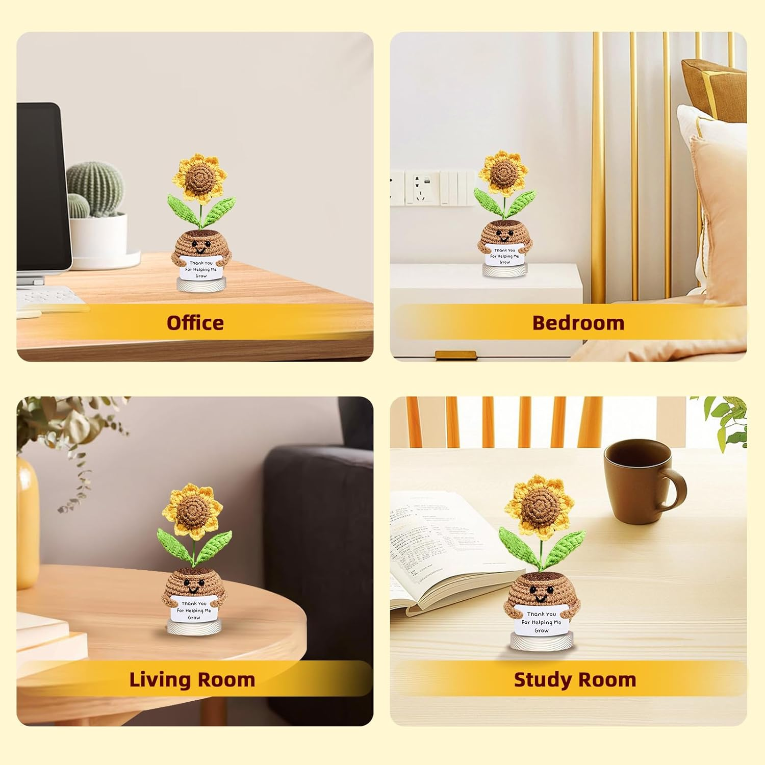 Handmade Crochet Sunflower Gift - Positive Emotional Support Sunflower Decor for Desk, Birthday for Women, Teacher Appreciation, Mothers Day, Graduation (T02) - Yellow G image number 4