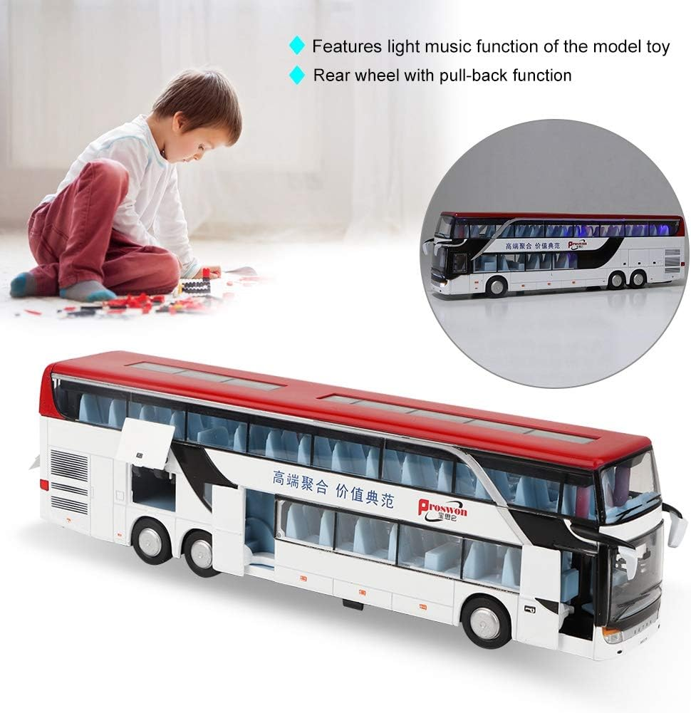 Electric Alloy Bus Toy Double-Decker Bus Toy, Kids Car Model Toy, Vehicles Toy Girls for Boys(White Red) image number 3