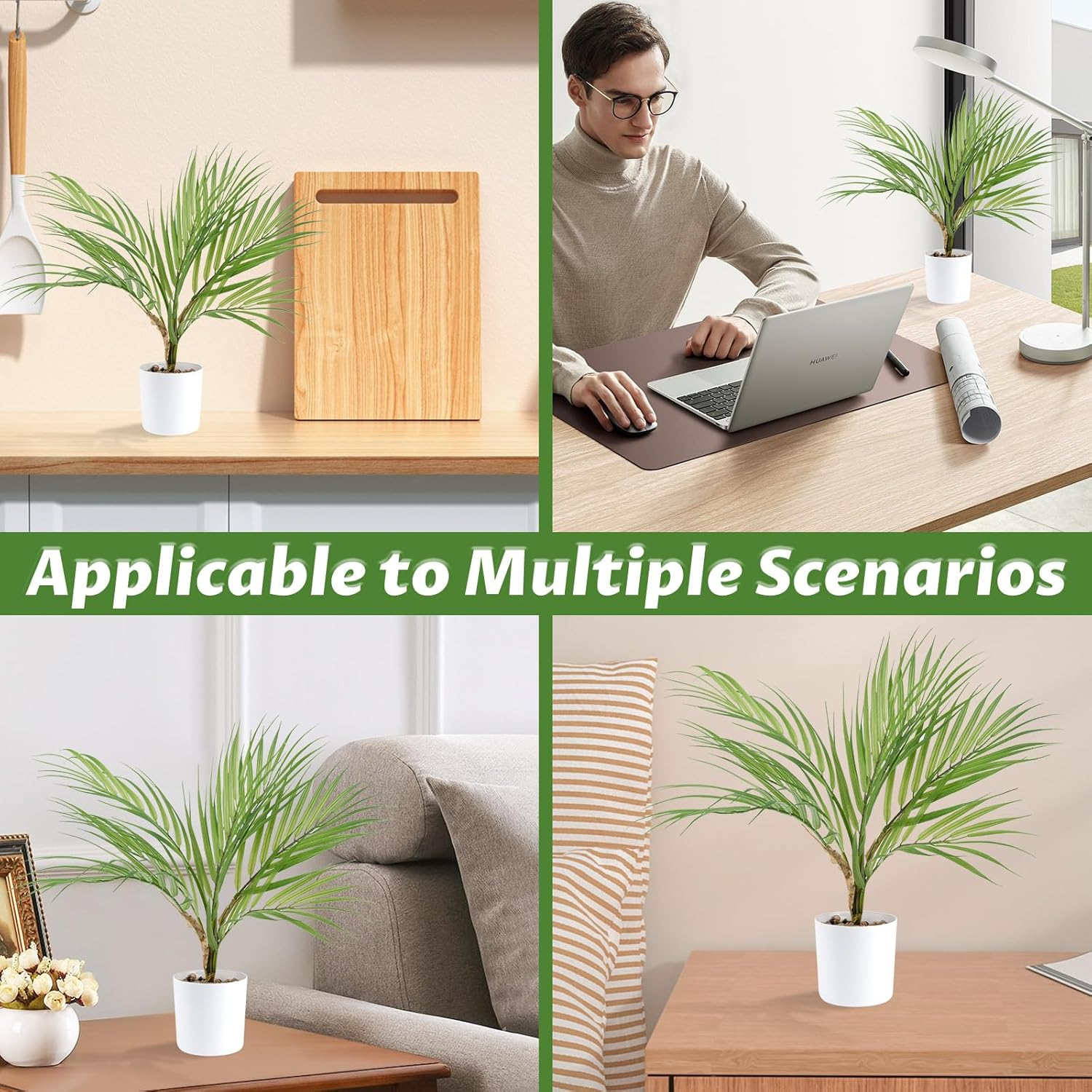 Tonjin 16" /40Cm Artificial Plant Indoor Small Fake Potted Plant Artificial Areca Palm Pot with Planter, House Plant Artificial for Home Office Farmhouse Bedroom Desk Kitchen Windows Decor