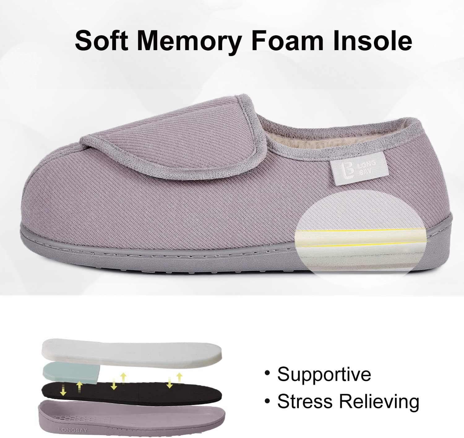 Longbay Women'S Furry Memory Foam Diabetic Slippers Comfy Cozy Arthritis Edema House Shoes image number 1