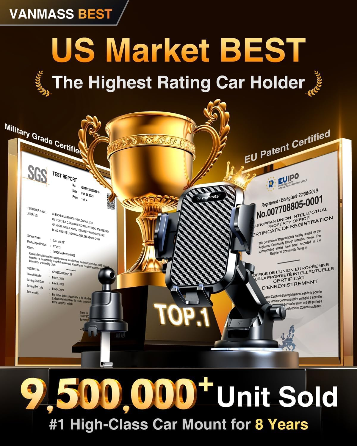 VANMASS 2025 Ultimate 85+LBS Strongest Suction & Clip True Military-Grade Phone Holders for Your Car Dashboard Windshield Vent Mount Truck Cradle Accessories for Iphone 16 15 Pro Max 14 13 Android image number 2