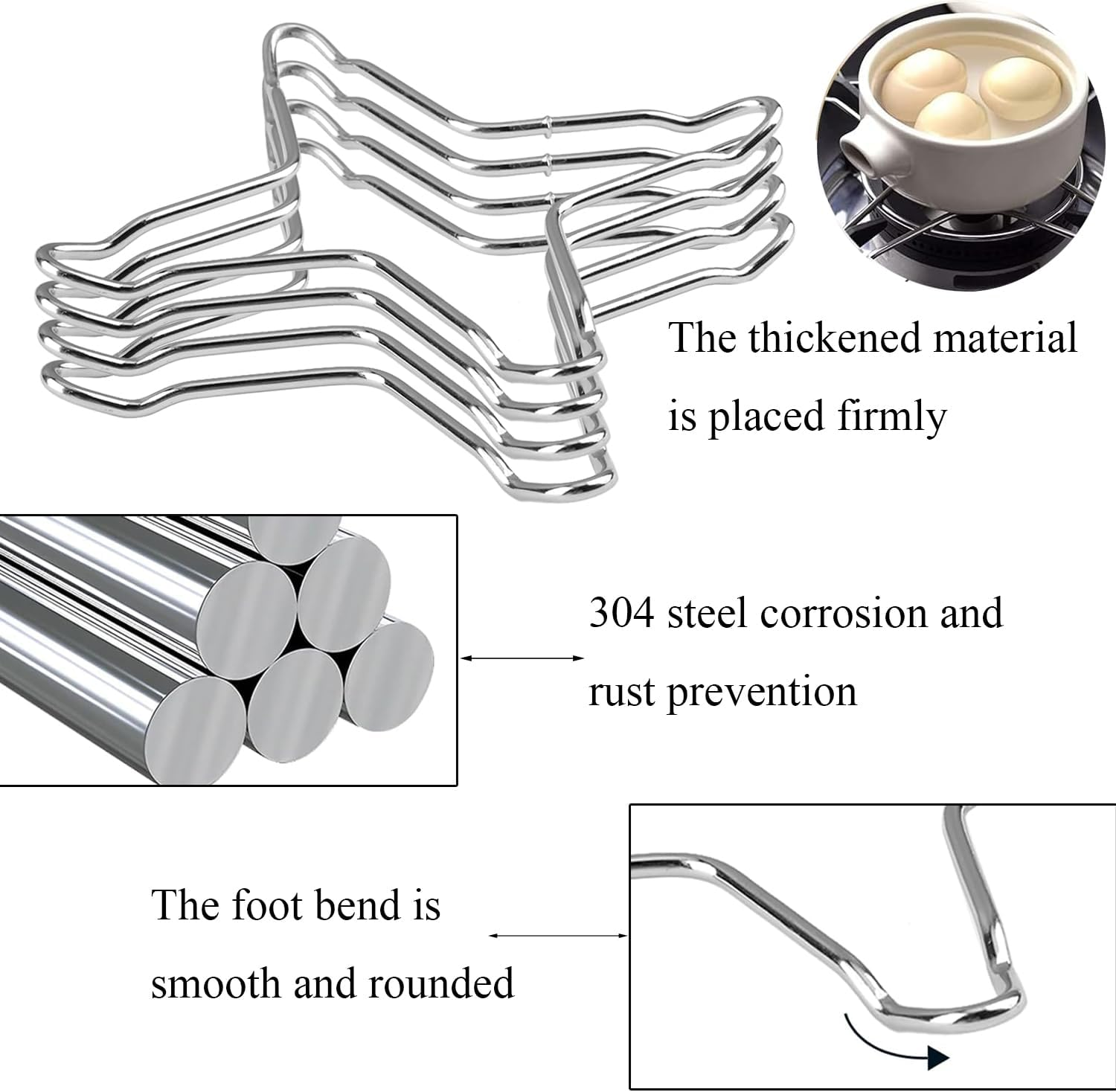 4 Pcs Gas Stove Ring Reducer Trivet, 10Cm X 10.3Cm Trivet Stove Burner Grate Gas Cooker Holder, Gas Cooker Accessories, Stainless Steel Kitchen Rack Pot Stand for Gas Hob image number 1