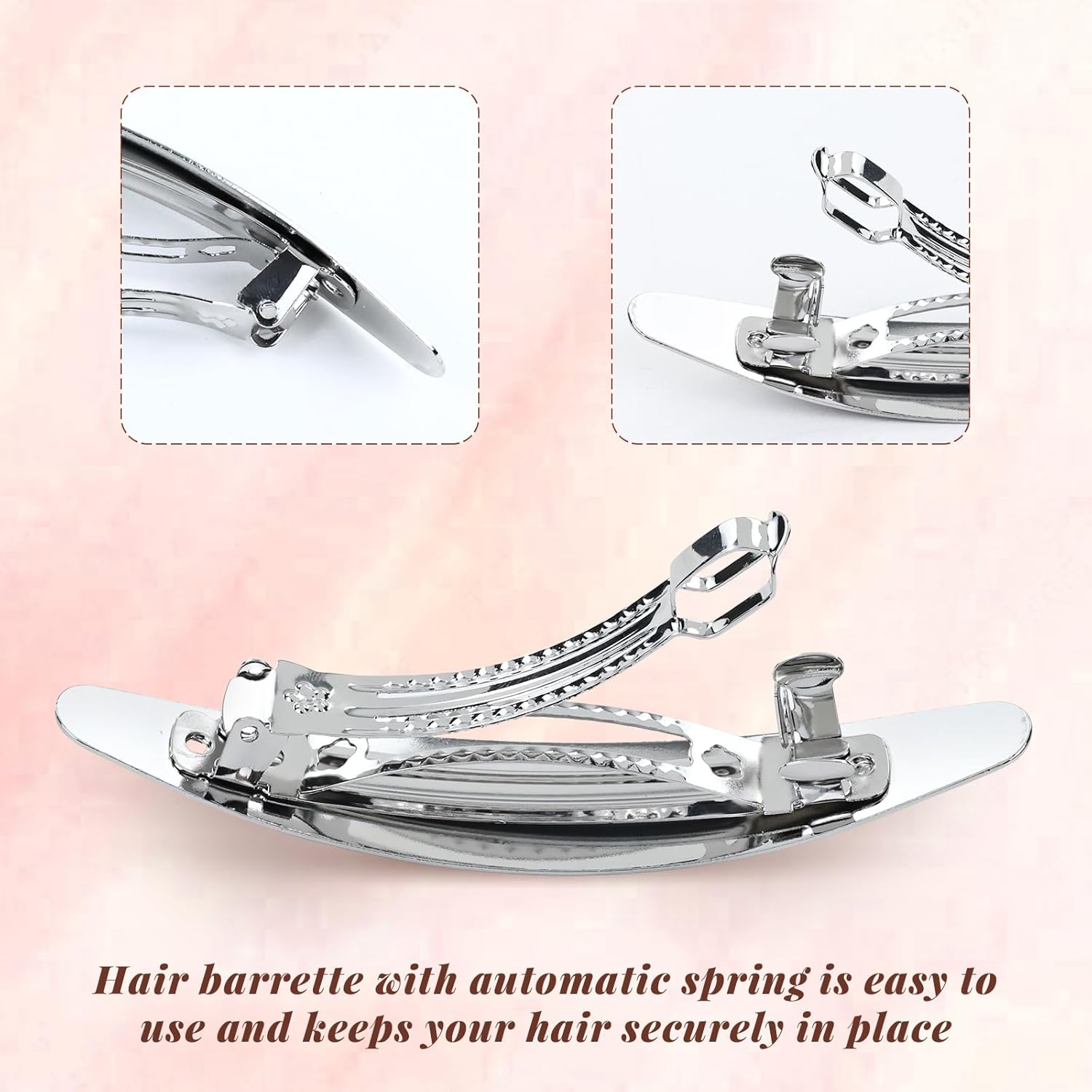 Cinaci Pack of 7 Simple Rectangular Oval Silver Automatic Spring French Metal Hair Clips Hair Clips Grips Accessories for Women Girls image number 4