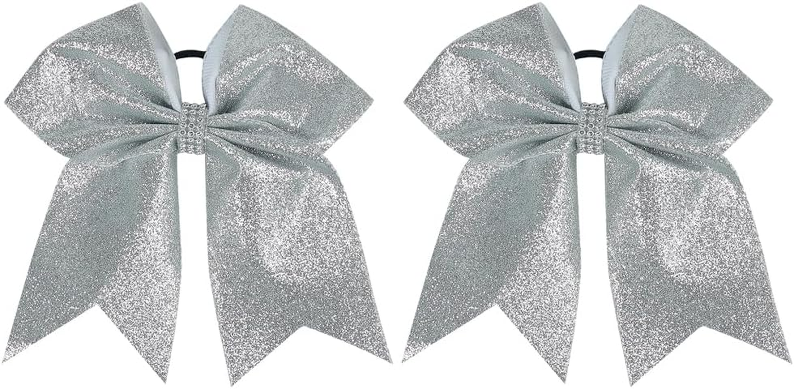 2 Pieces Large Glitter Hair Bows Cheerleader Hair Ties Glitter Sequins Ponytail Holder Cheerleading Hair Ties Sports Hair Accessories Silver image number 3