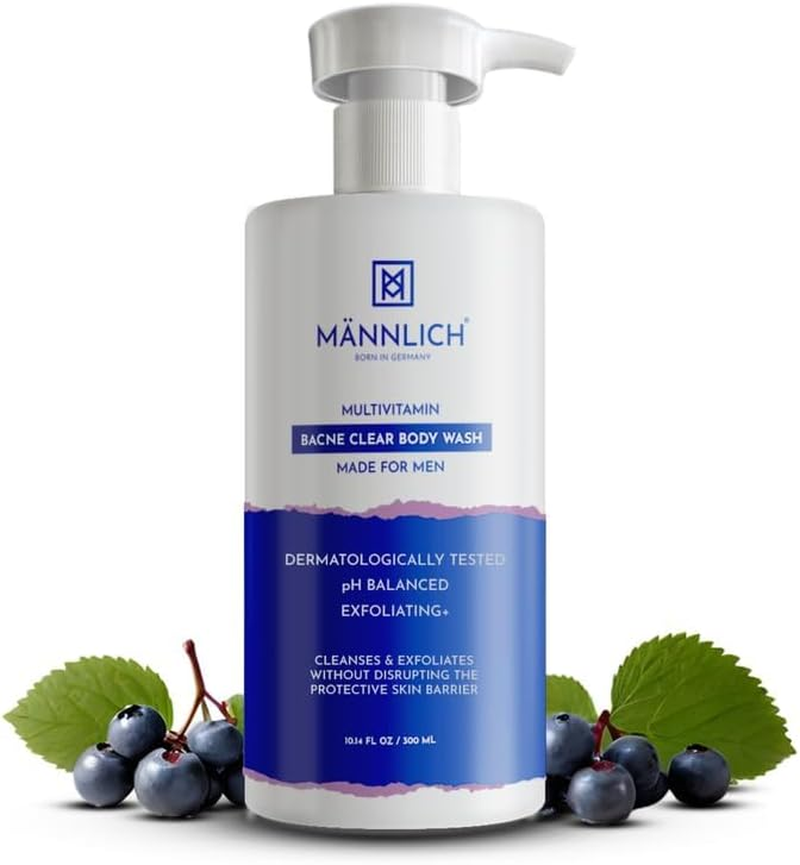 Mannlich 2% Salicylic Acid Body Acne Wash for Men (300 Ml) - Bacne Clear Body Wash Men Shower Gel - 3% Niacinamide Prevents Body Acne, Exfoliates & Nourishes Skin - Suitable for All Skin Types - Para image number 3