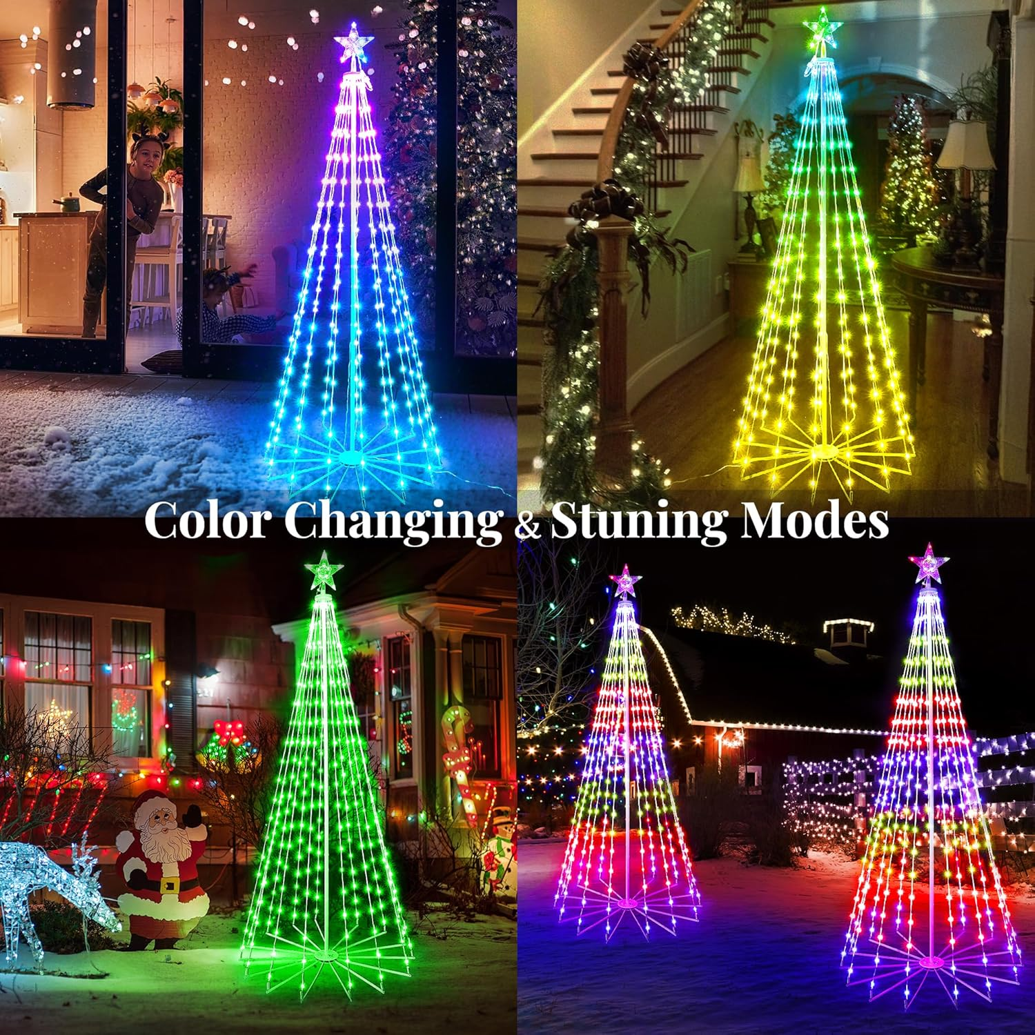 Smart Christmas Tree Lights, 1.88 M 265 Leds Outdoor Cone Shape Christmas Fairy Lights with Star Waterproof 16 Million RGB Colours Christmas Decoration Light for Garden Party Indoor, App image number 6